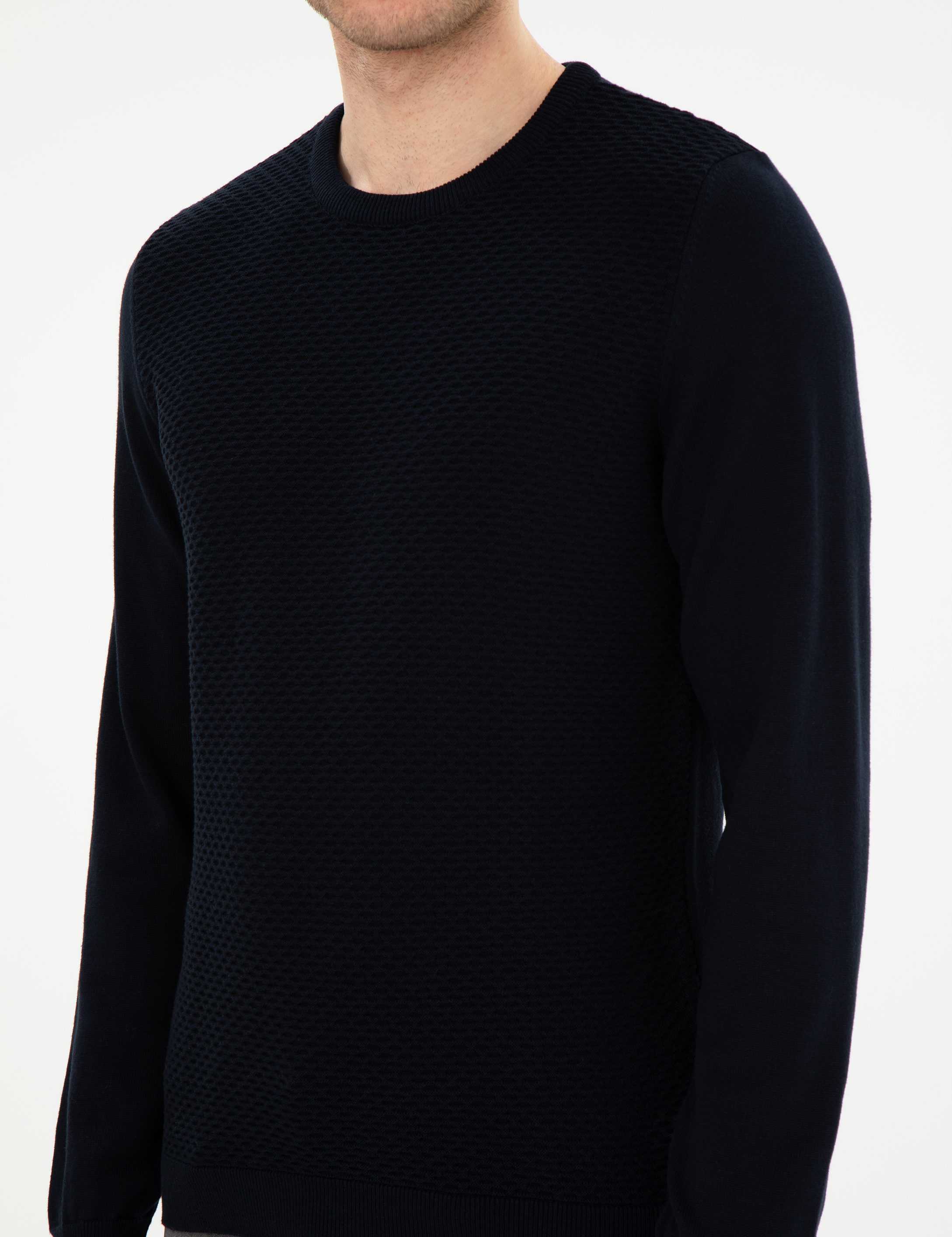 Pierre Cardin Açık Lacivert Slim Fit Bisiklet Yaka Triko Kazak görsel 7