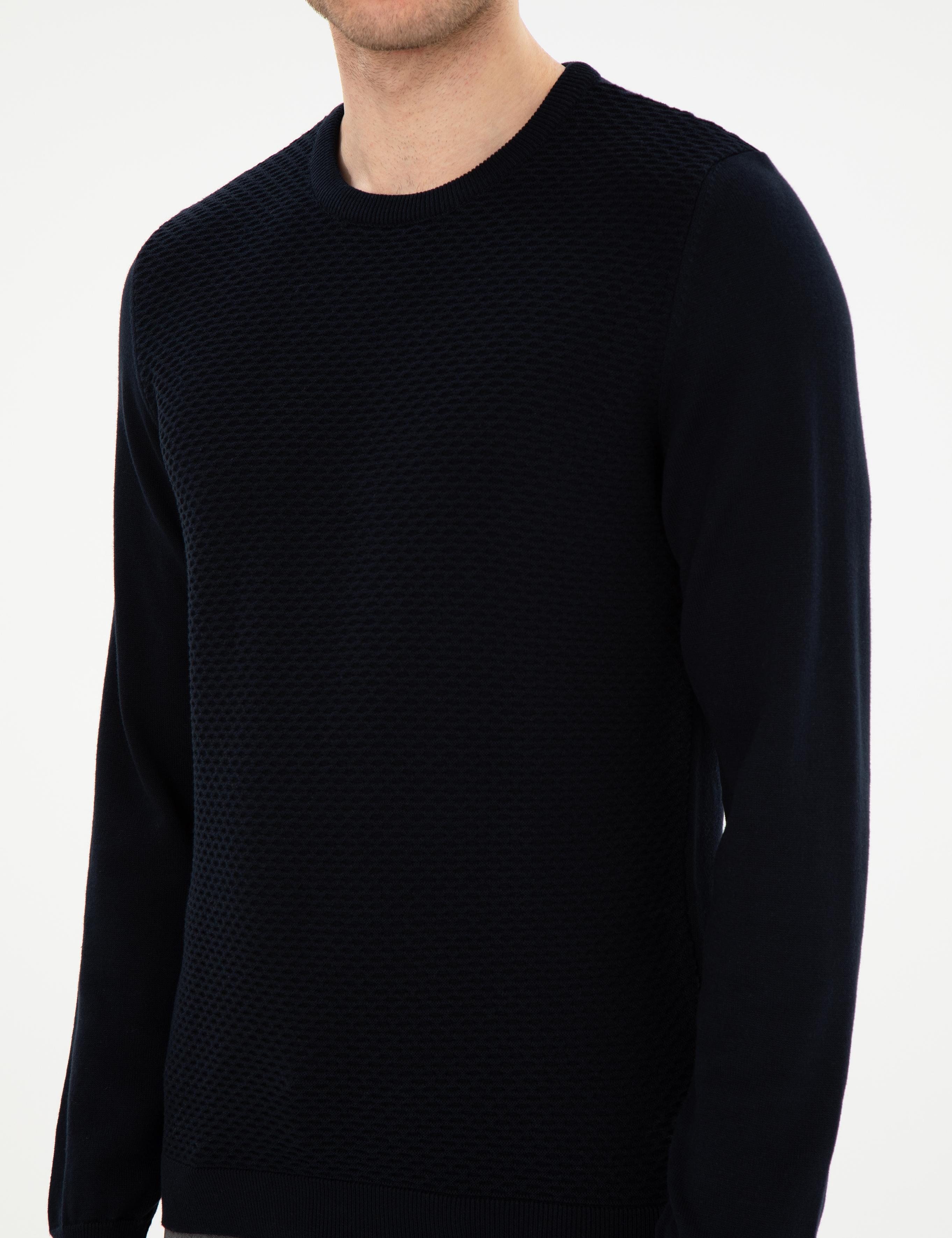 Açık Lacivert Slim Fit Bisiklet Yaka Triko Kazak