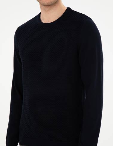 Açık Lacivert Slim Fit Bisiklet Yaka Triko Kazak