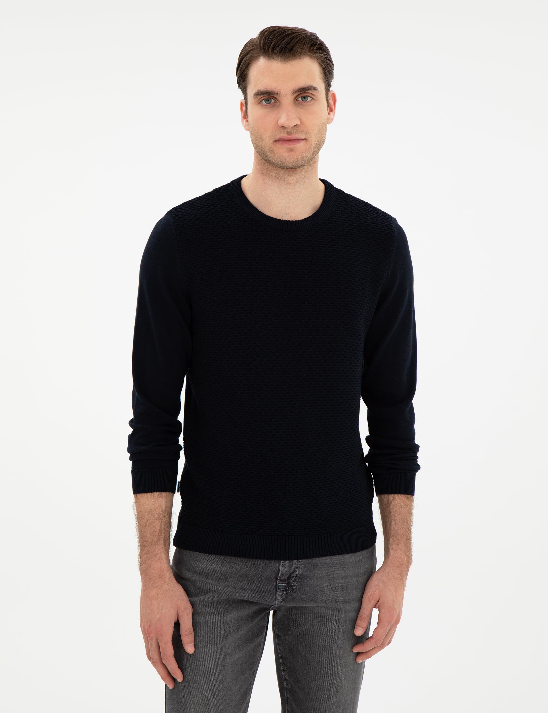 Pierre Cardin Açık Lacivert Slim Fit Bisiklet Yaka Triko Kazak görsel 3