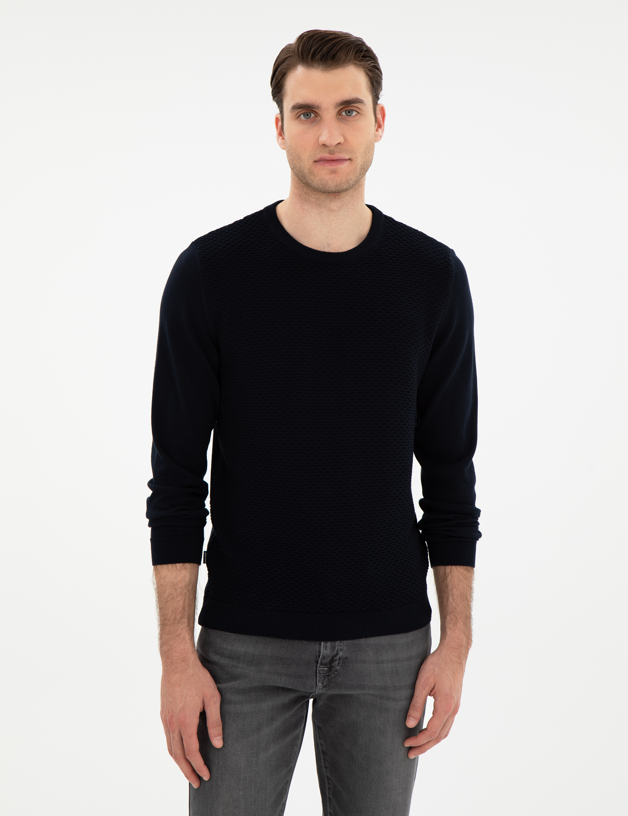 Açık Lacivert Slim Fit Bisiklet Yaka Triko Kazak - Image 3