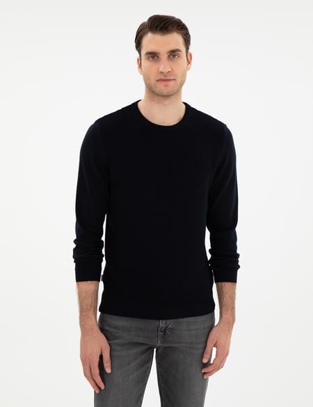 Açık Lacivert Slim Fit Bisiklet Yaka Triko Kazak - 50281819036