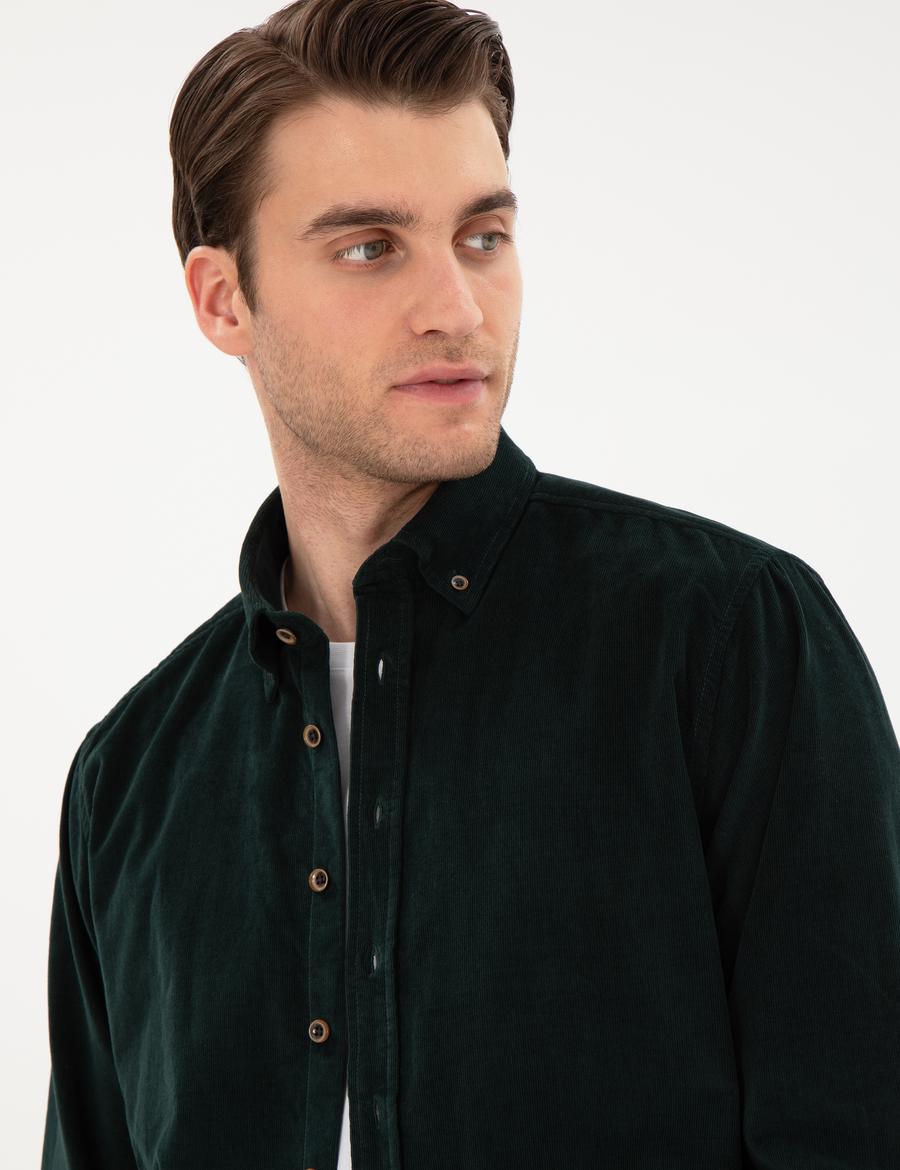 Yeşil Regular Fit Uzun Kollu Gömlek