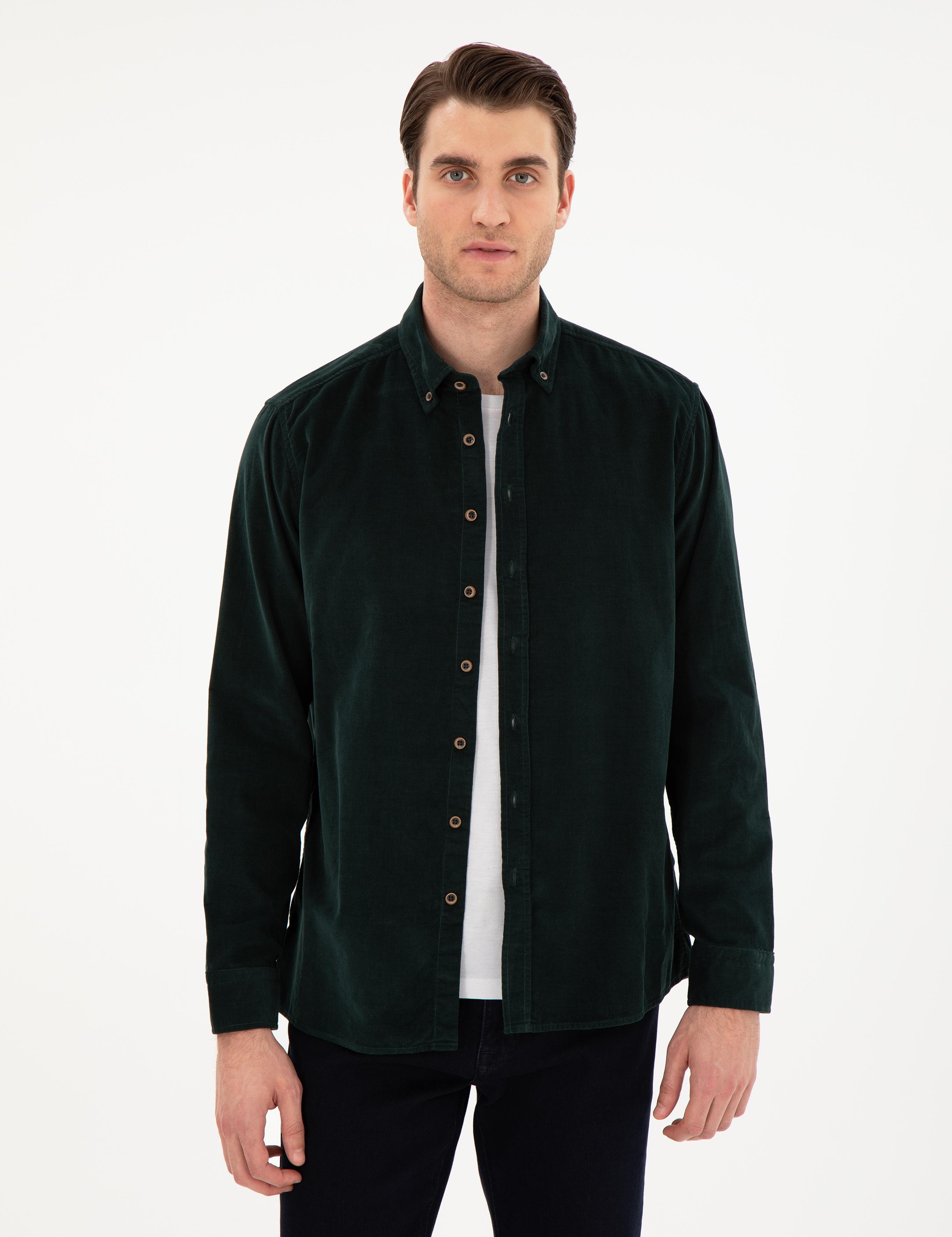 Yeşil Regular Fit Uzun Kollu Gömlek