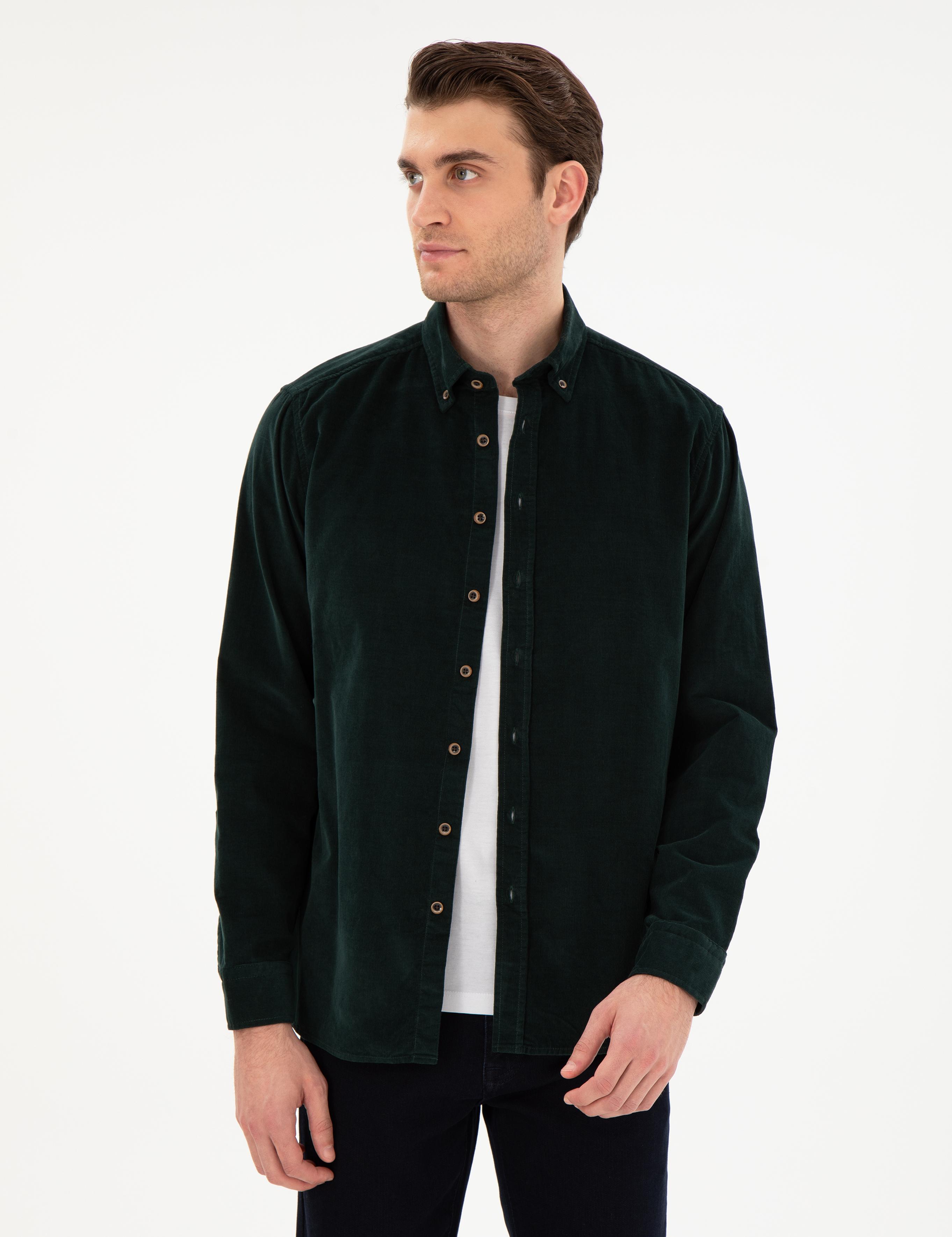 Yeşil Regular Fit Uzun Kollu Gömlek