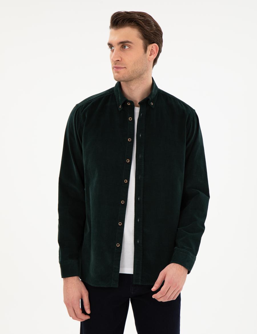 Yeşil Regular Fit Uzun Kollu Gömlek