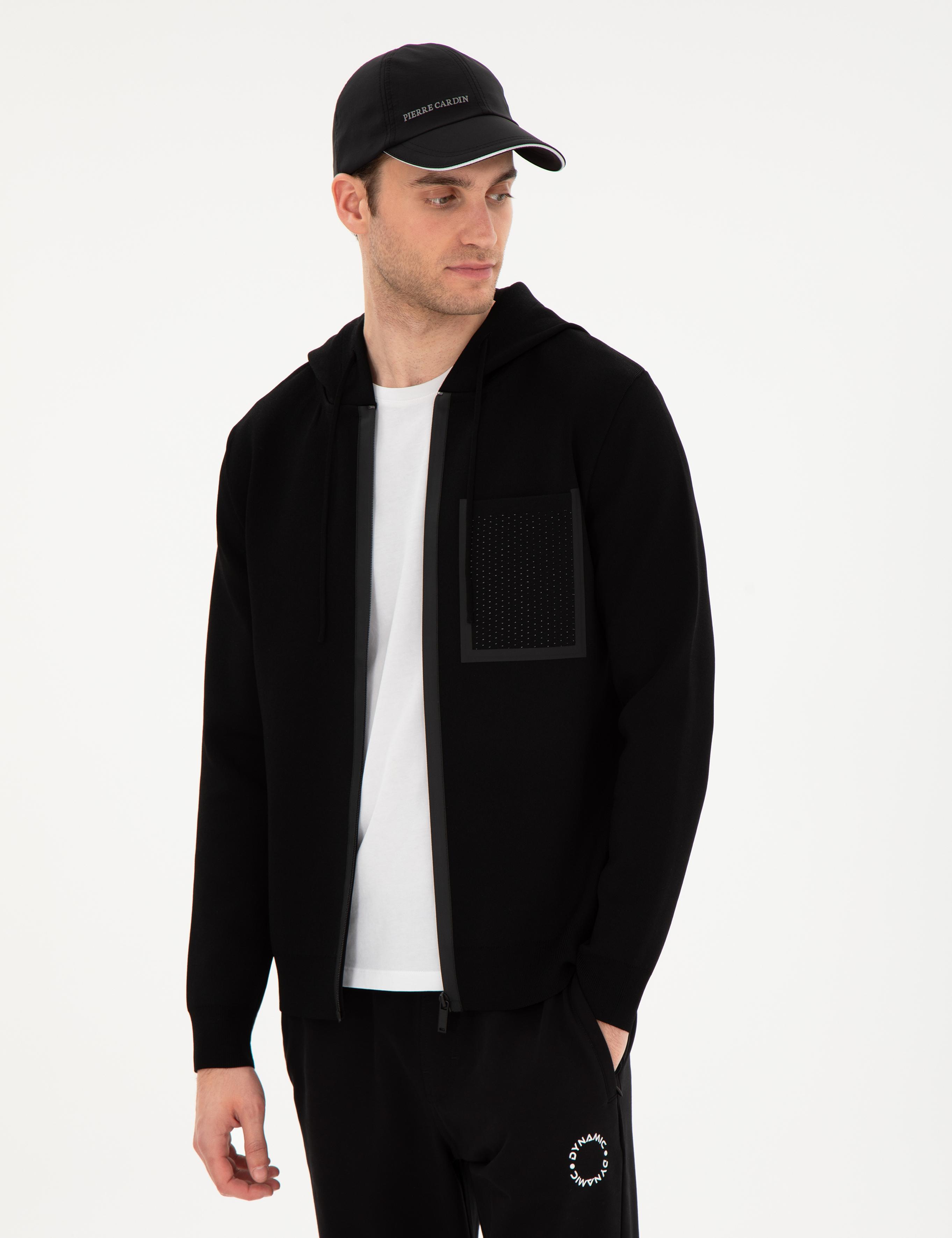 Siyah Regular Fit Yün Karışımlı Triko Hırka