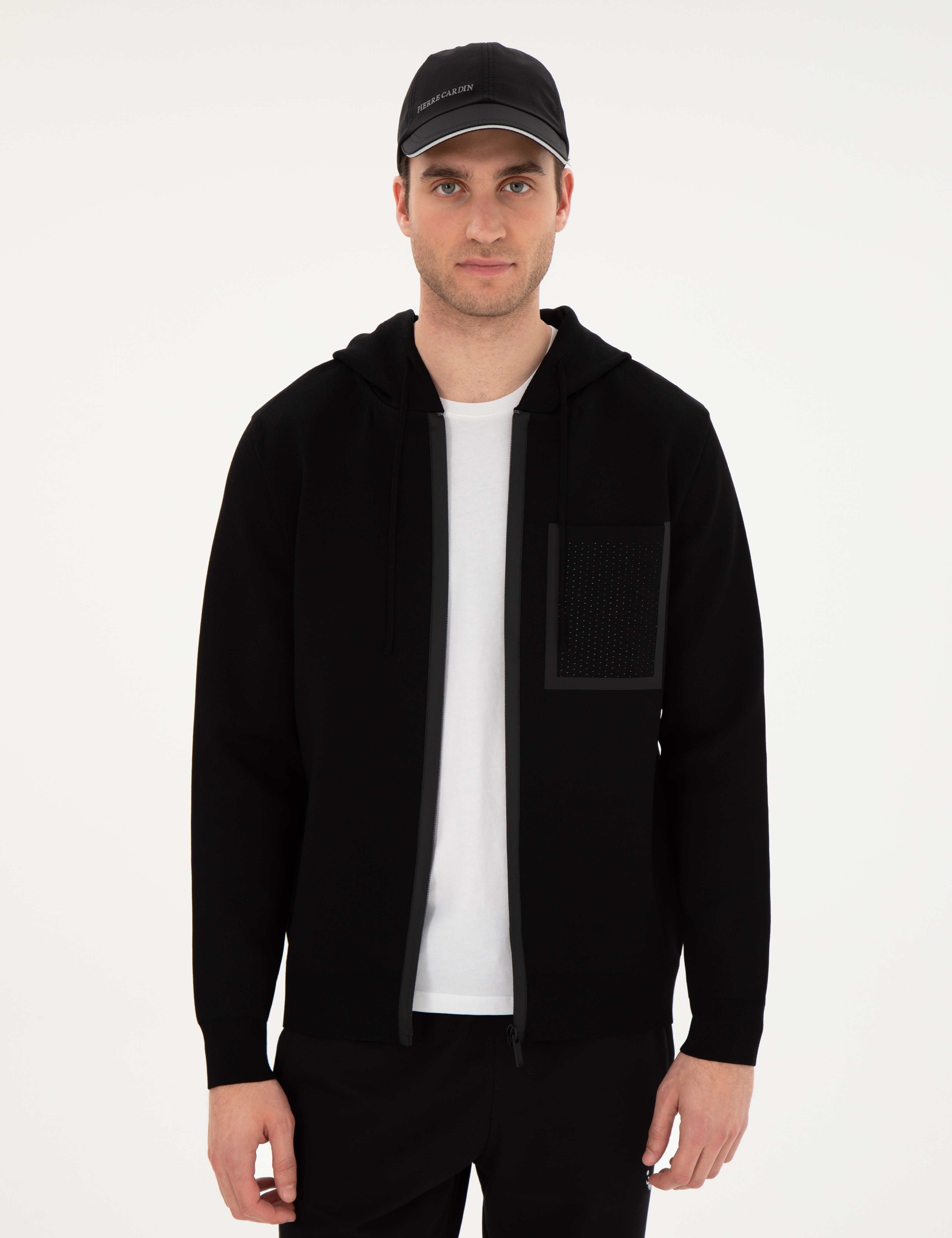 Siyah Regular Fit Yün Karışımlı Triko Hırka - Image 3