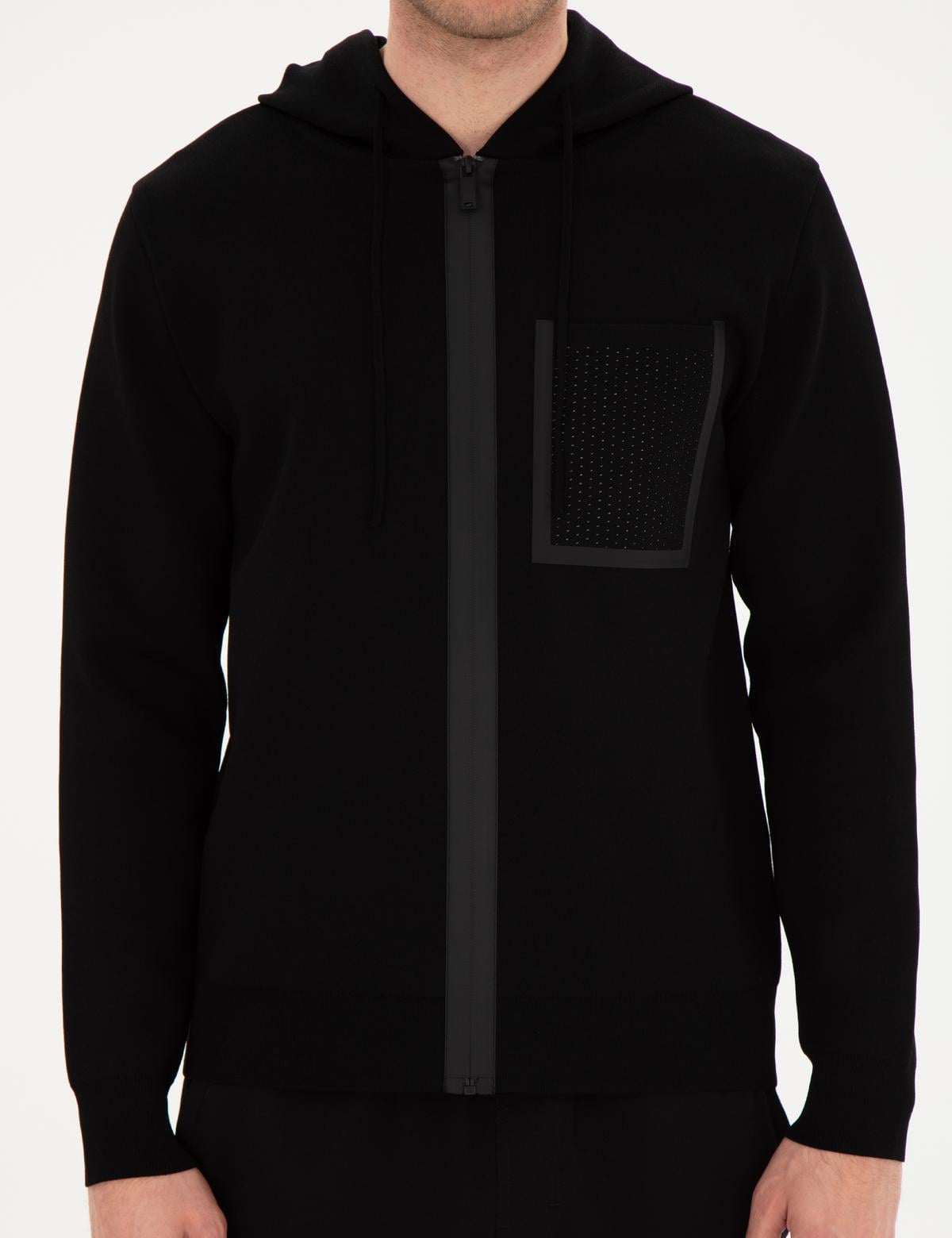 Siyah Regular Fit Yün Karışımlı Triko Hırka - 50296463003