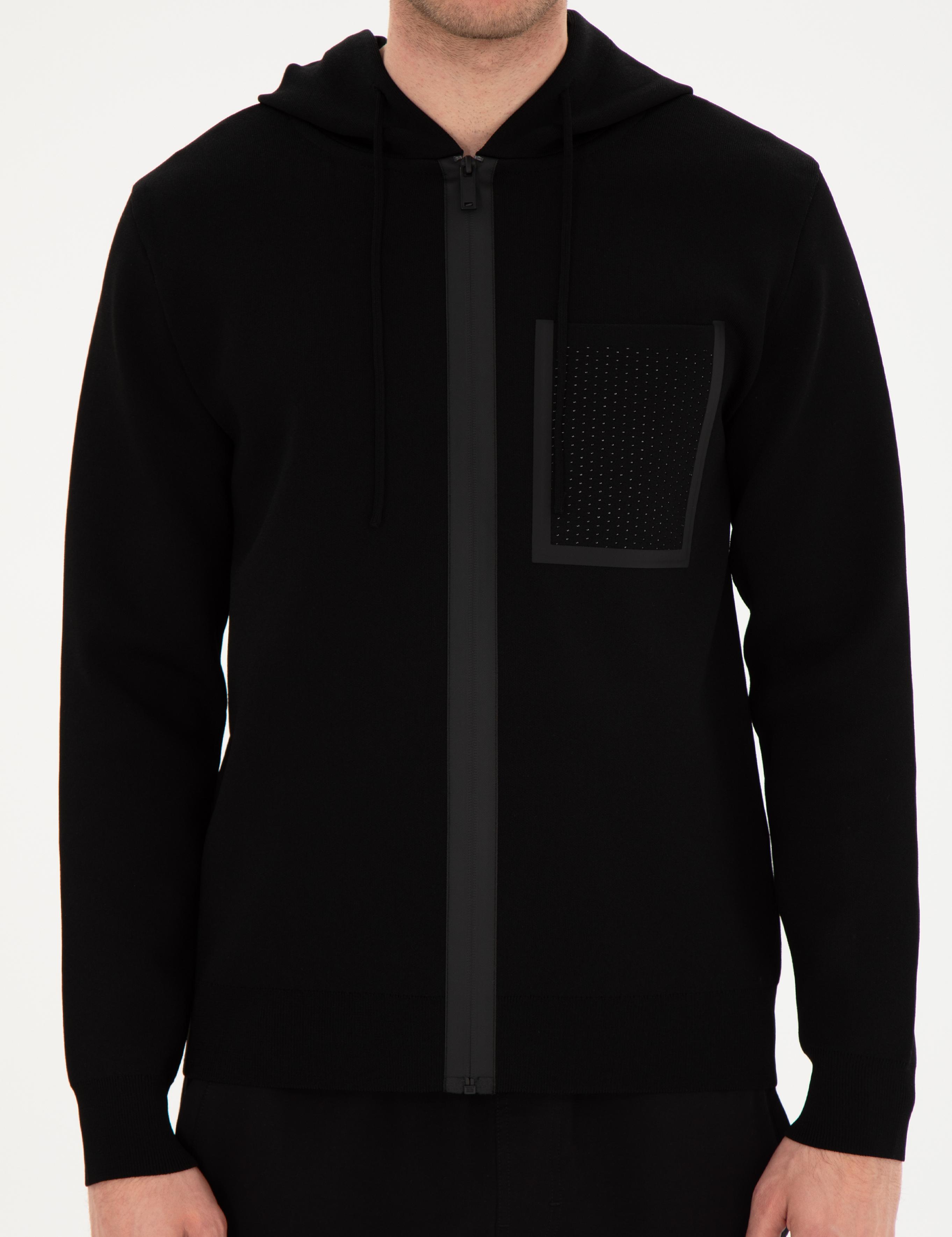 Siyah Regular Fit Yün Karışımlı Triko Hırka