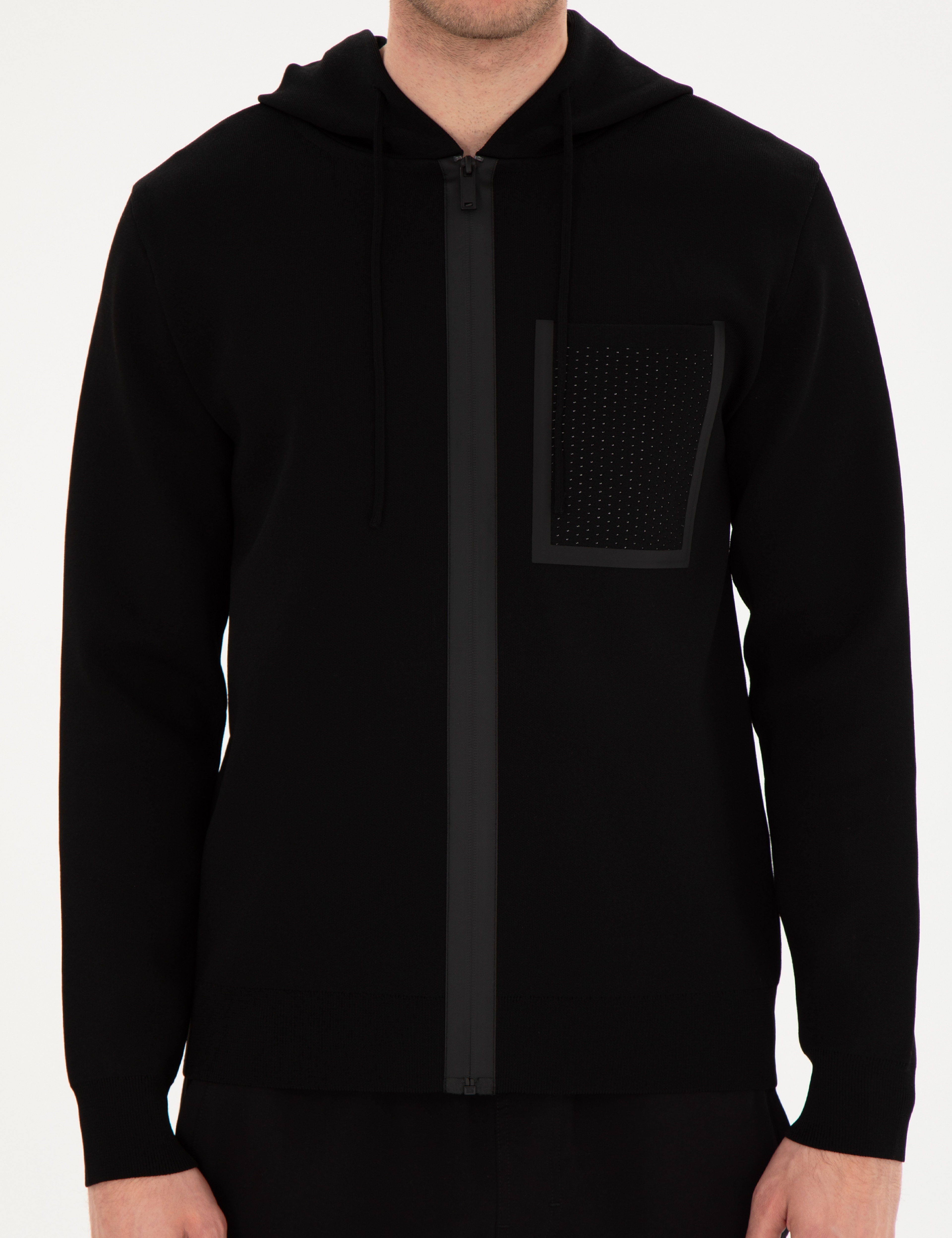 Siyah Regular Fit Yün Karışımlı Triko Hırka - Image 6