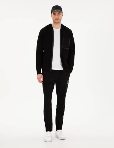 Siyah Regular Fit Yün Karışımlı Triko Hırka
