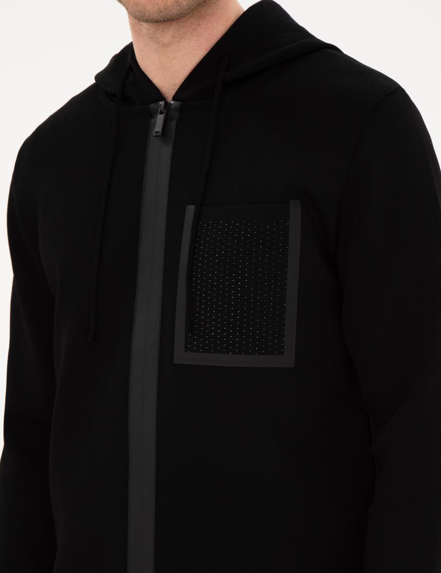 Siyah Regular Fit Yün Karışımlı Triko Hırka