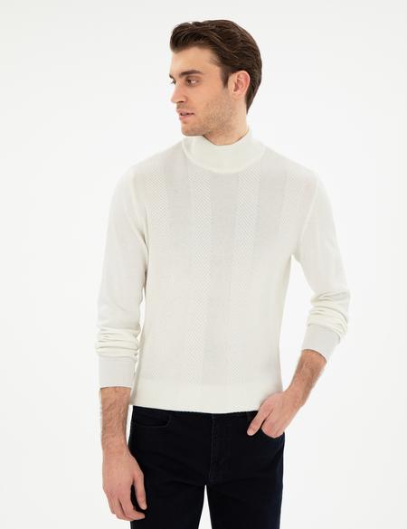 Ekru Slim Fit Yarım Balıkçı Triko Kazak - 50300498007