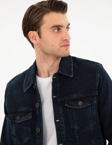 Lacivert Slim Fit Jean Ceket