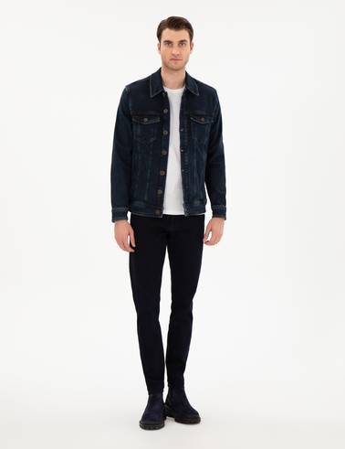 Lacivert Slim Fit Jean Ceket