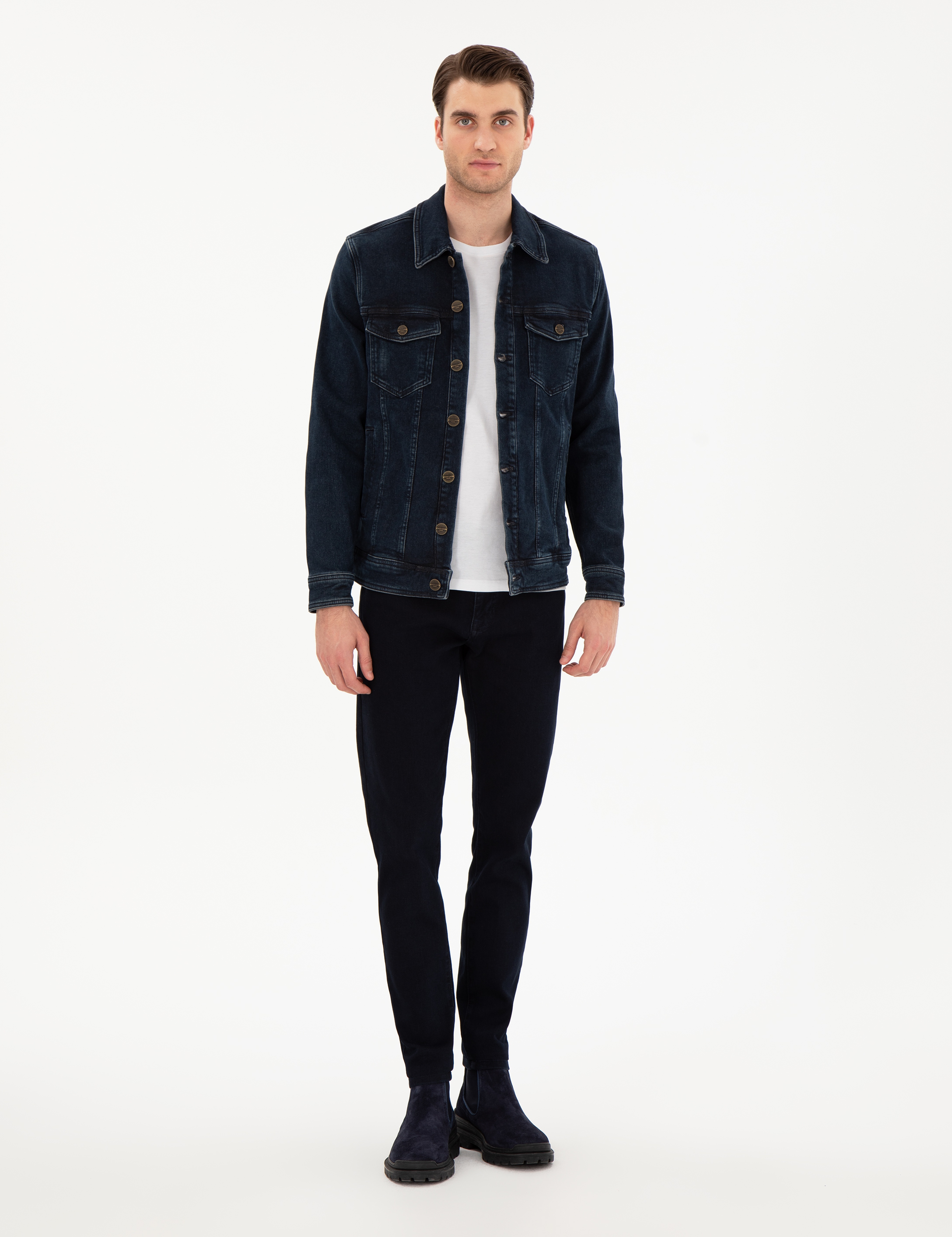 Lacivert Slim Fit Jean Ceket - Image 4