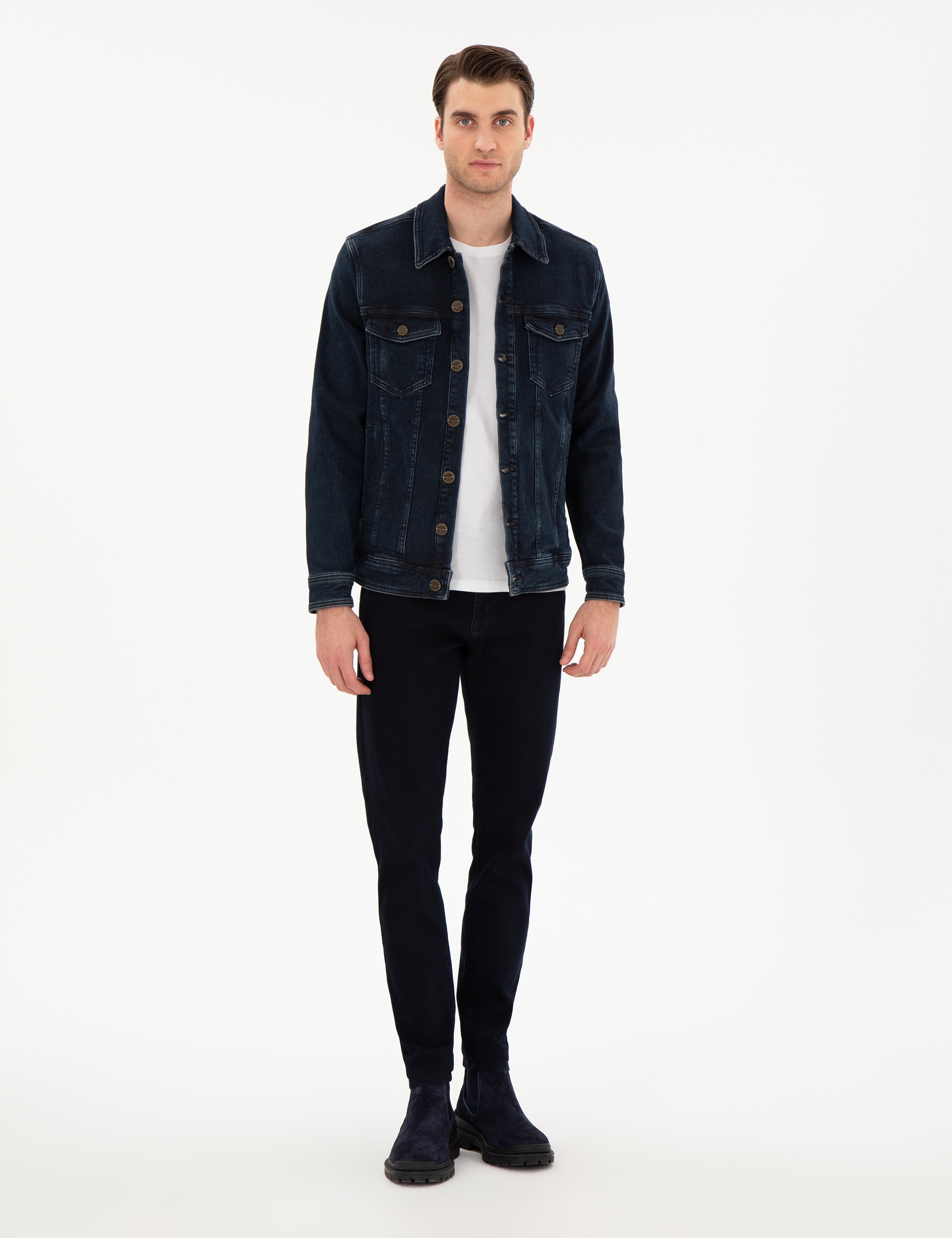 Lacivert Slim Fit Jean Ceket