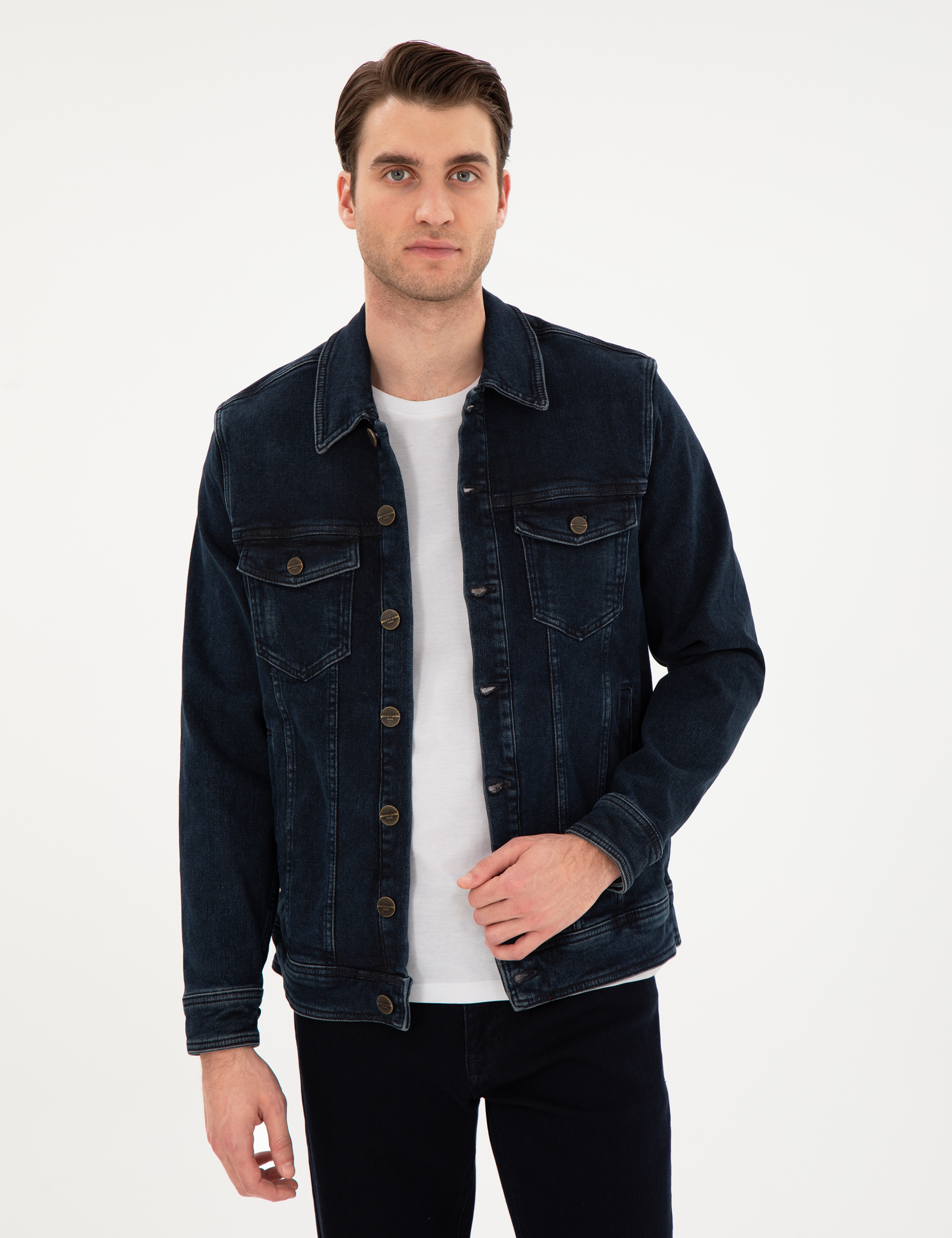 Lacivert Slim Fit Jean Ceket - Image 3