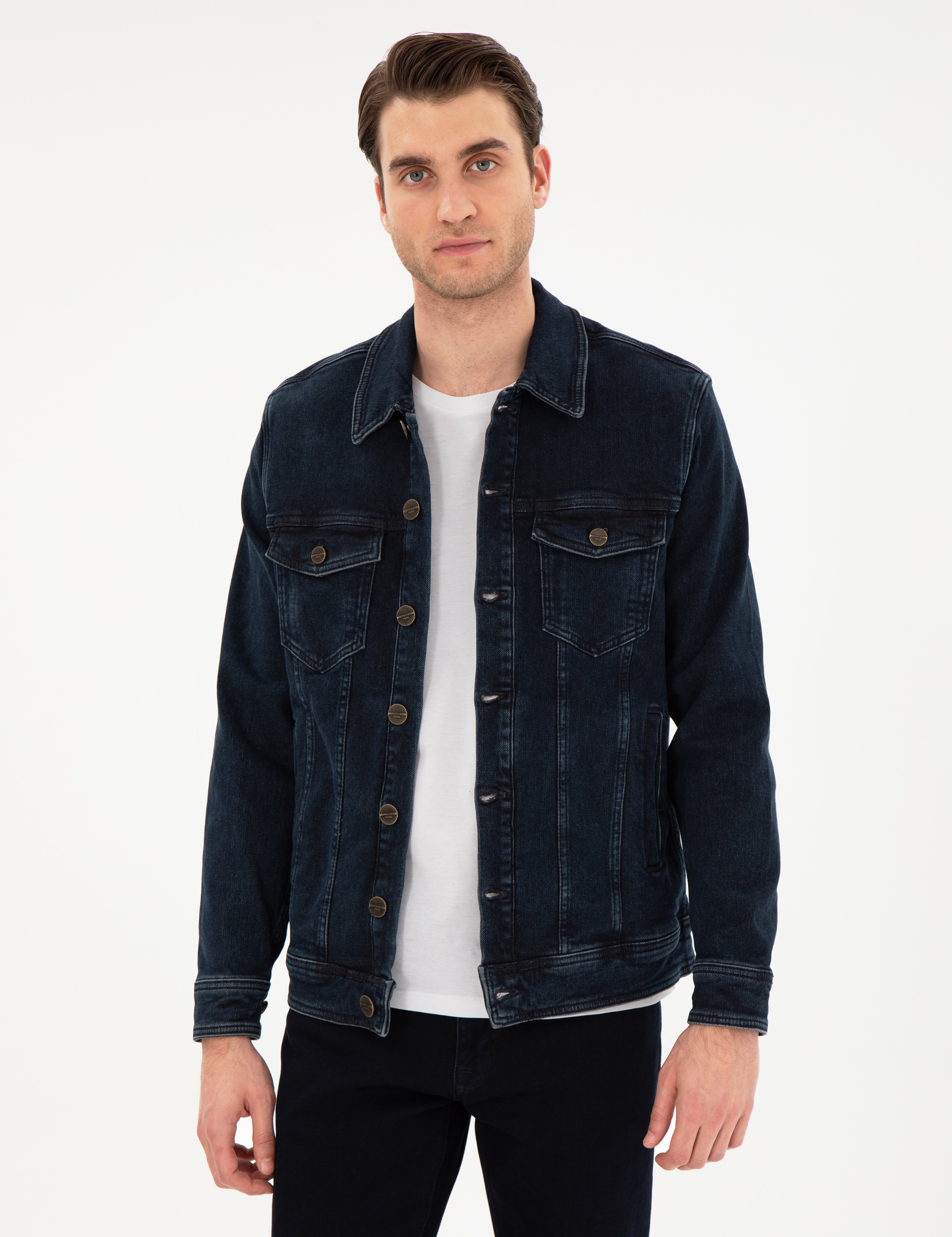 Lacivert Slim Fit Jean Ceket - Image 1