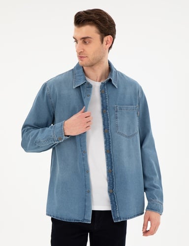Mavi Comfort Fit Uzun Kollu Jean Gömlek