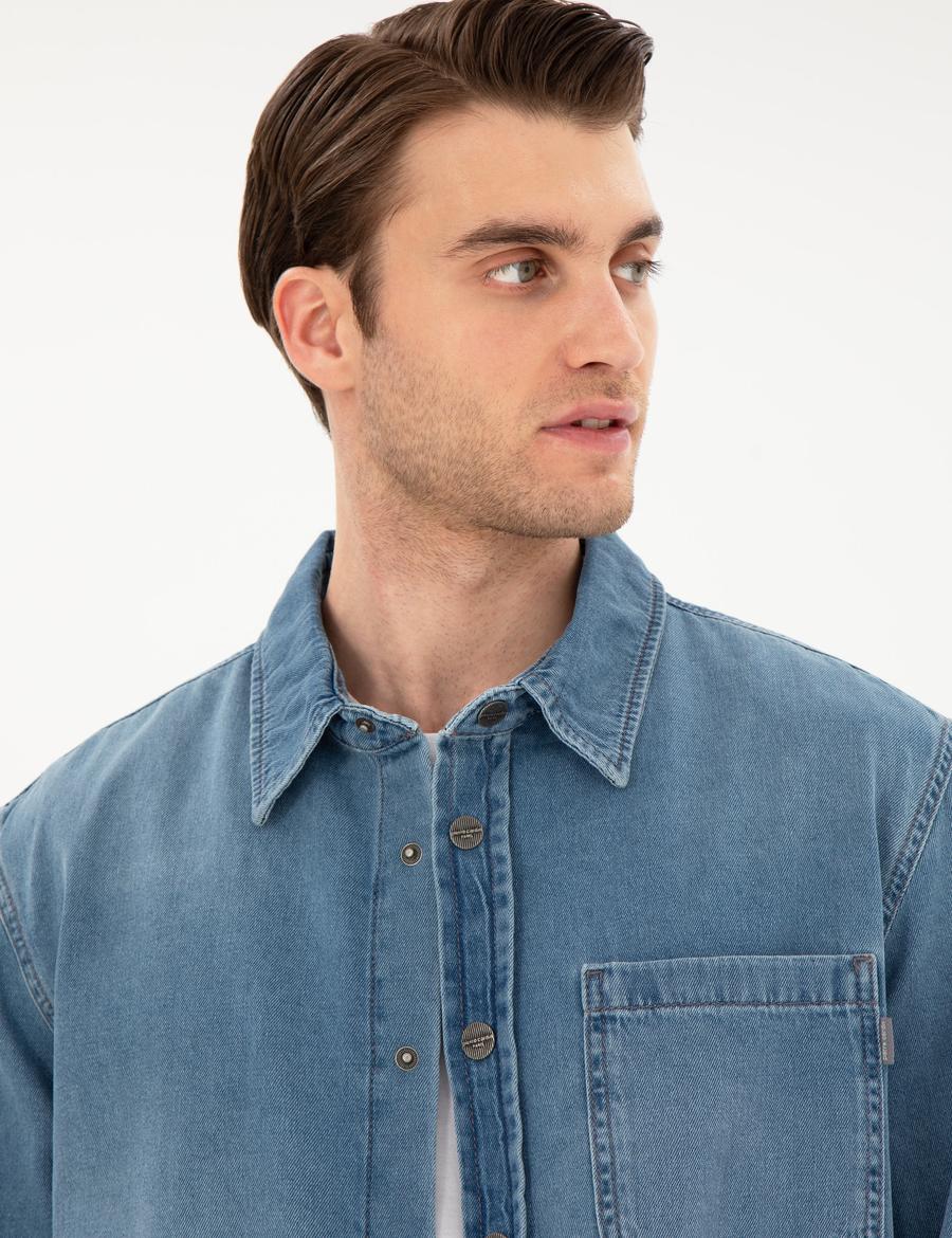 Mavi Comfort Fit Uzun Kollu Jean Gömlek