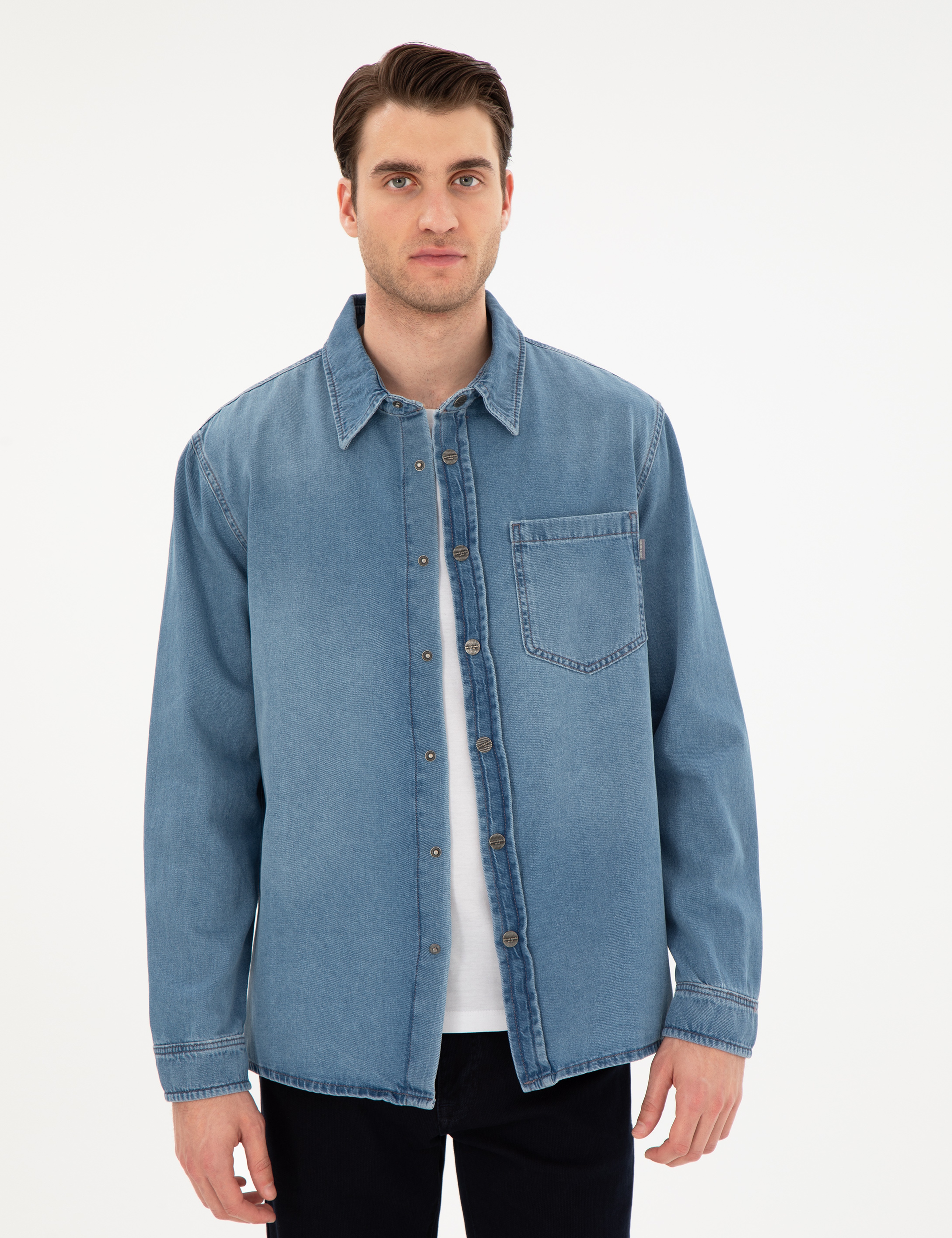 Mavi Comfort Fit Uzun Kollu Jean Gömlek - Image 3