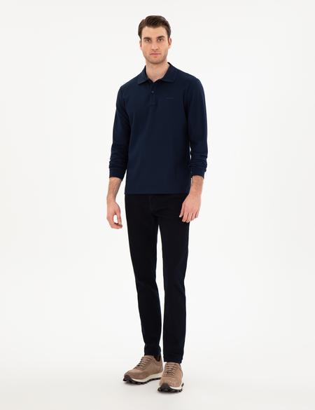 Lacivert Slim Fit Kıvrılmaz Yaka Sweatshirt - 50307408047