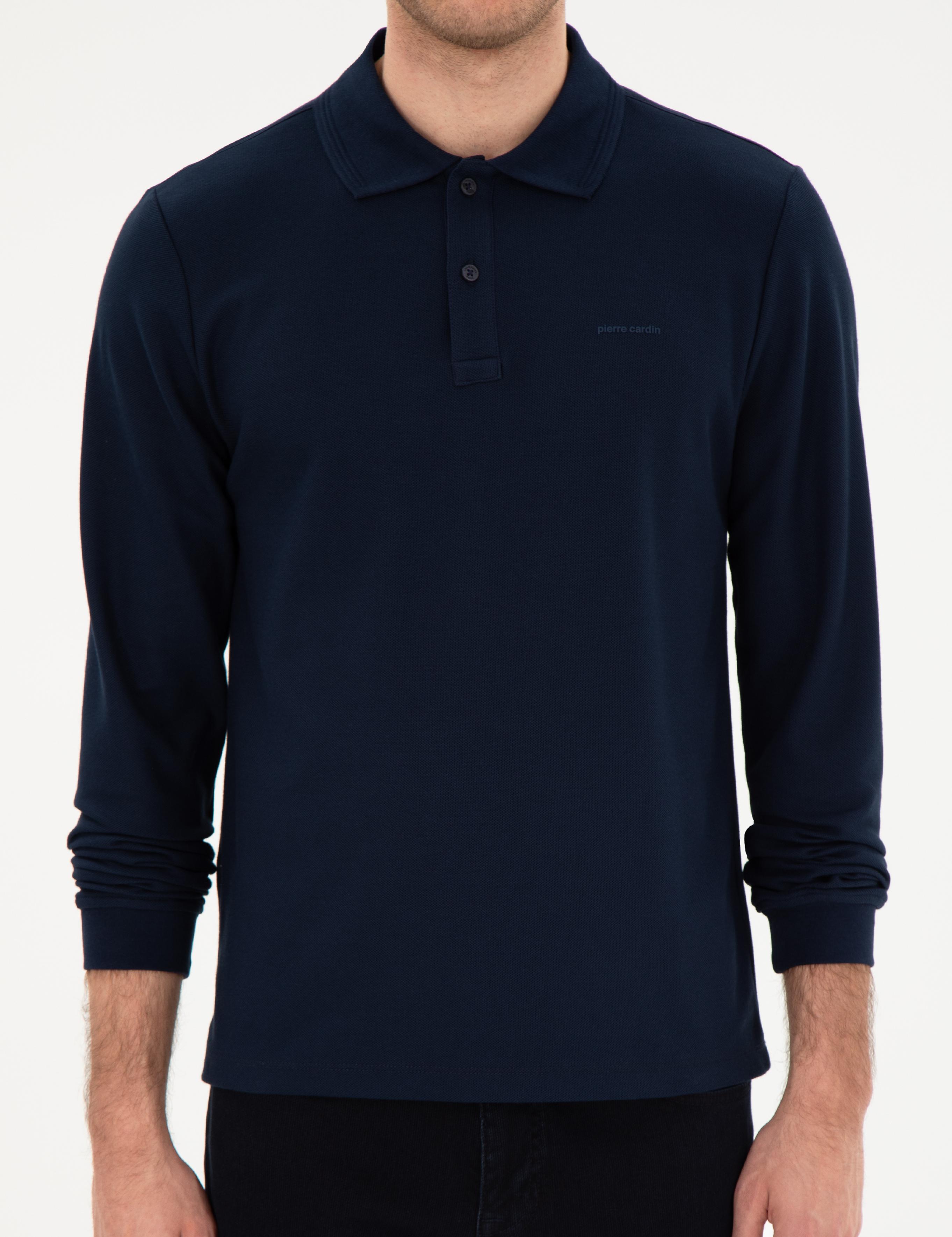 Lacivert Slim Fit Kıvrılmaz Yaka Sweatshirt