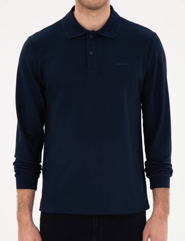 Lacivert Slim Fit Kıvrılmaz Yaka Sweatshirt