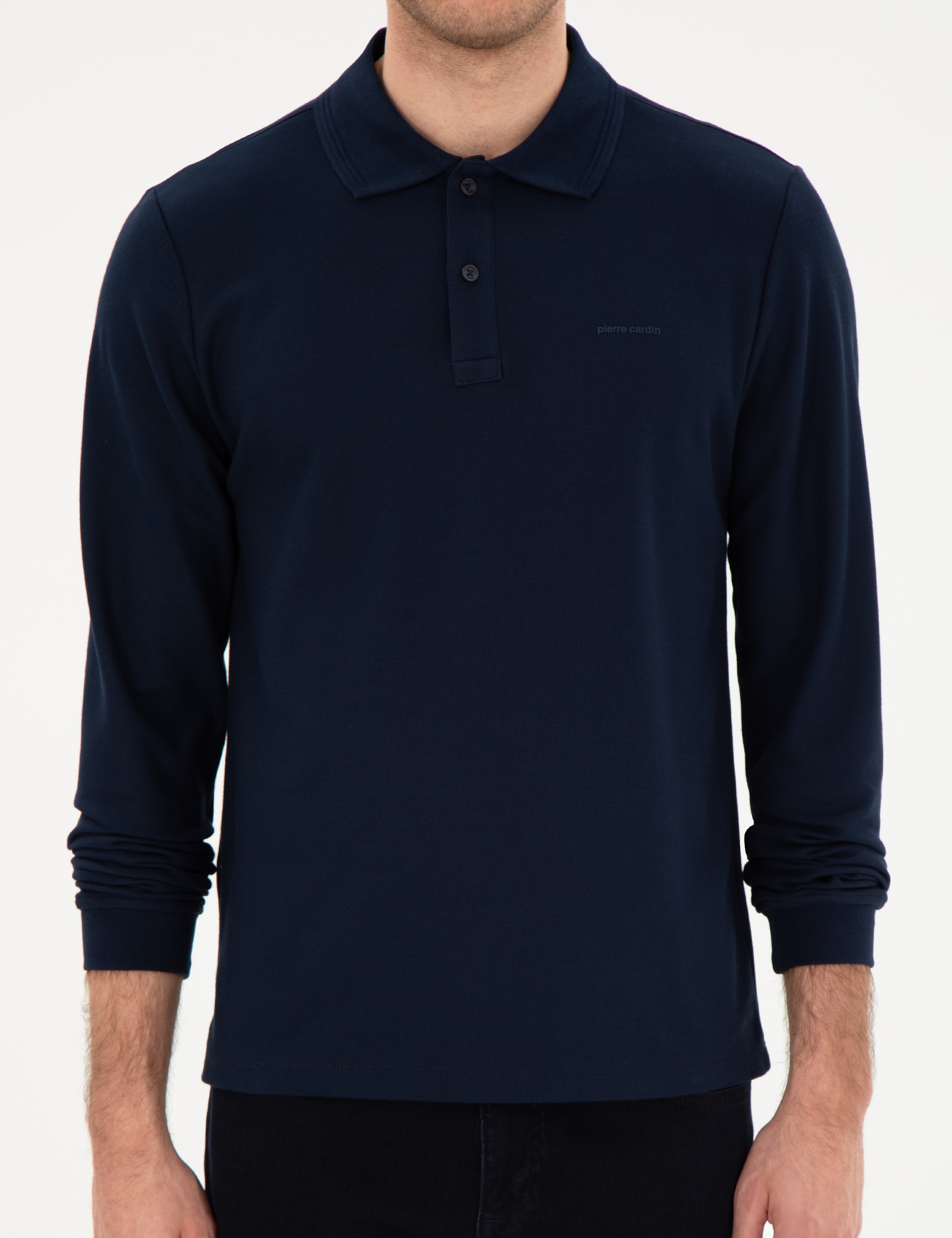 Lacivert Slim Fit Kıvrılmaz Yaka Sweatshirt - Image 6