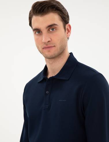 Lacivert Slim Fit Kıvrılmaz Yaka Sweatshirt