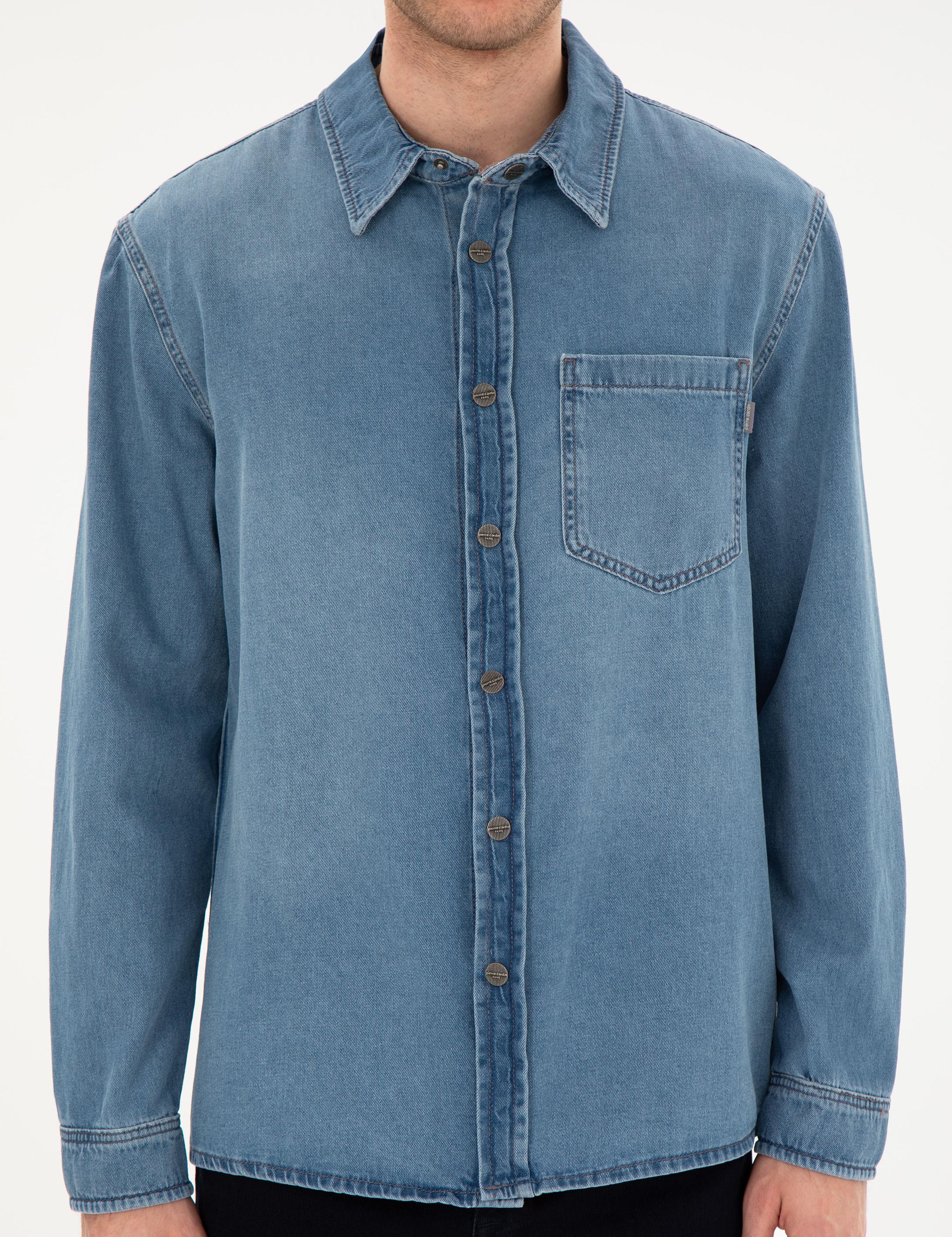 Mavi Comfort Fit Uzun Kollu Jean Gömlek