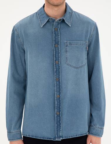 Mavi Comfort Fit Uzun Kollu Jean Gömlek