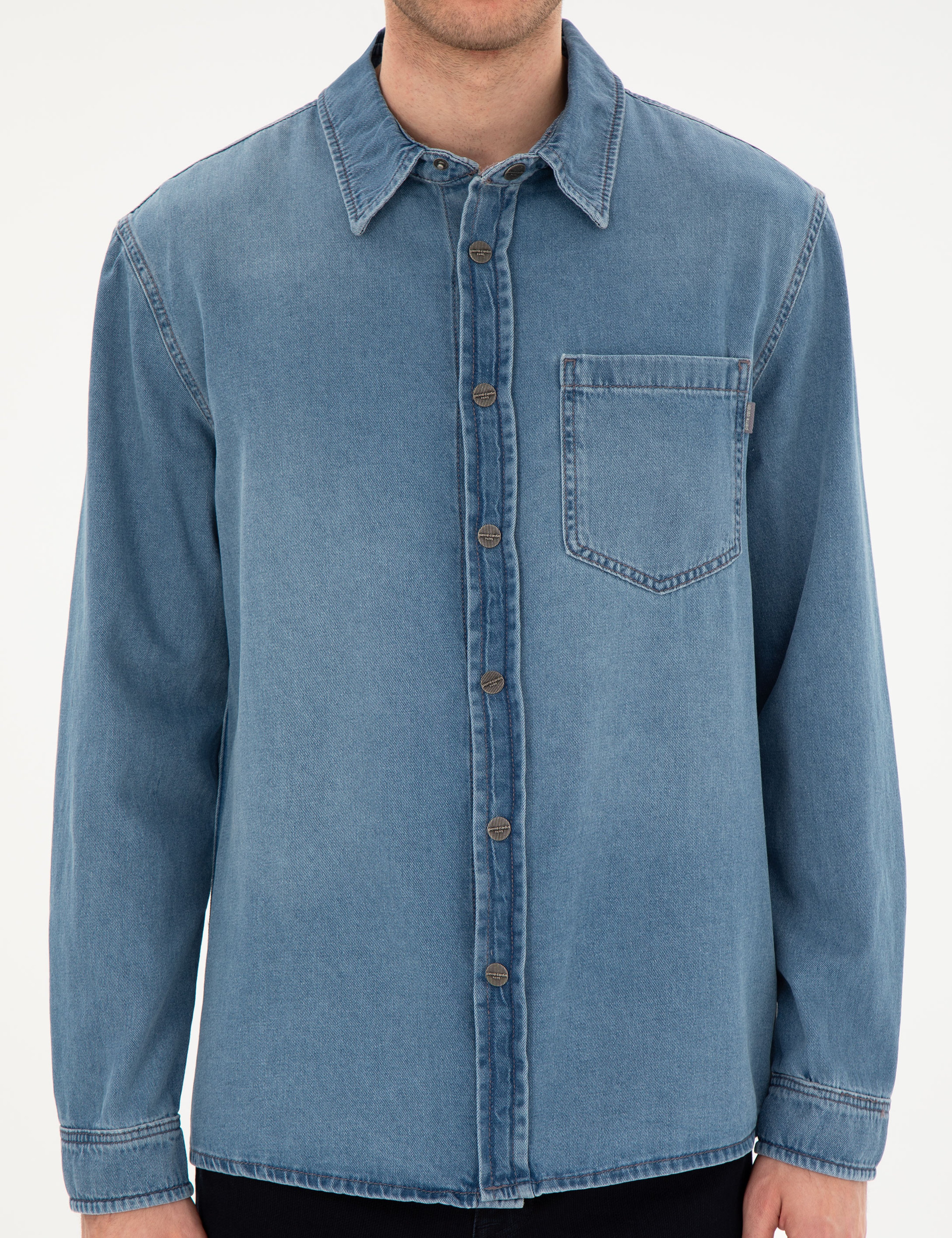 Mavi Comfort Fit Uzun Kollu Jean Gömlek