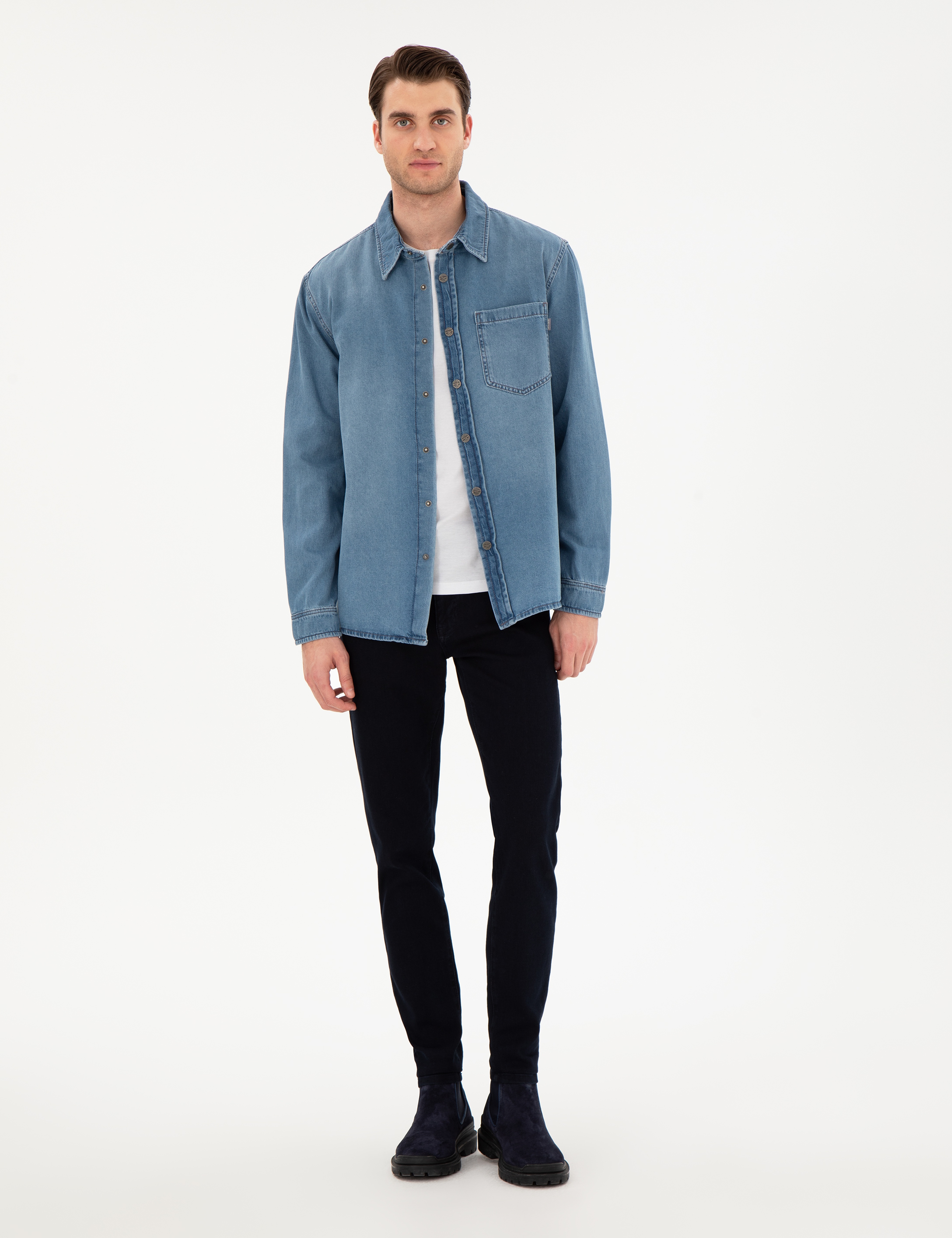 Mavi Comfort Fit Uzun Kollu Jean Gömlek - Image 4