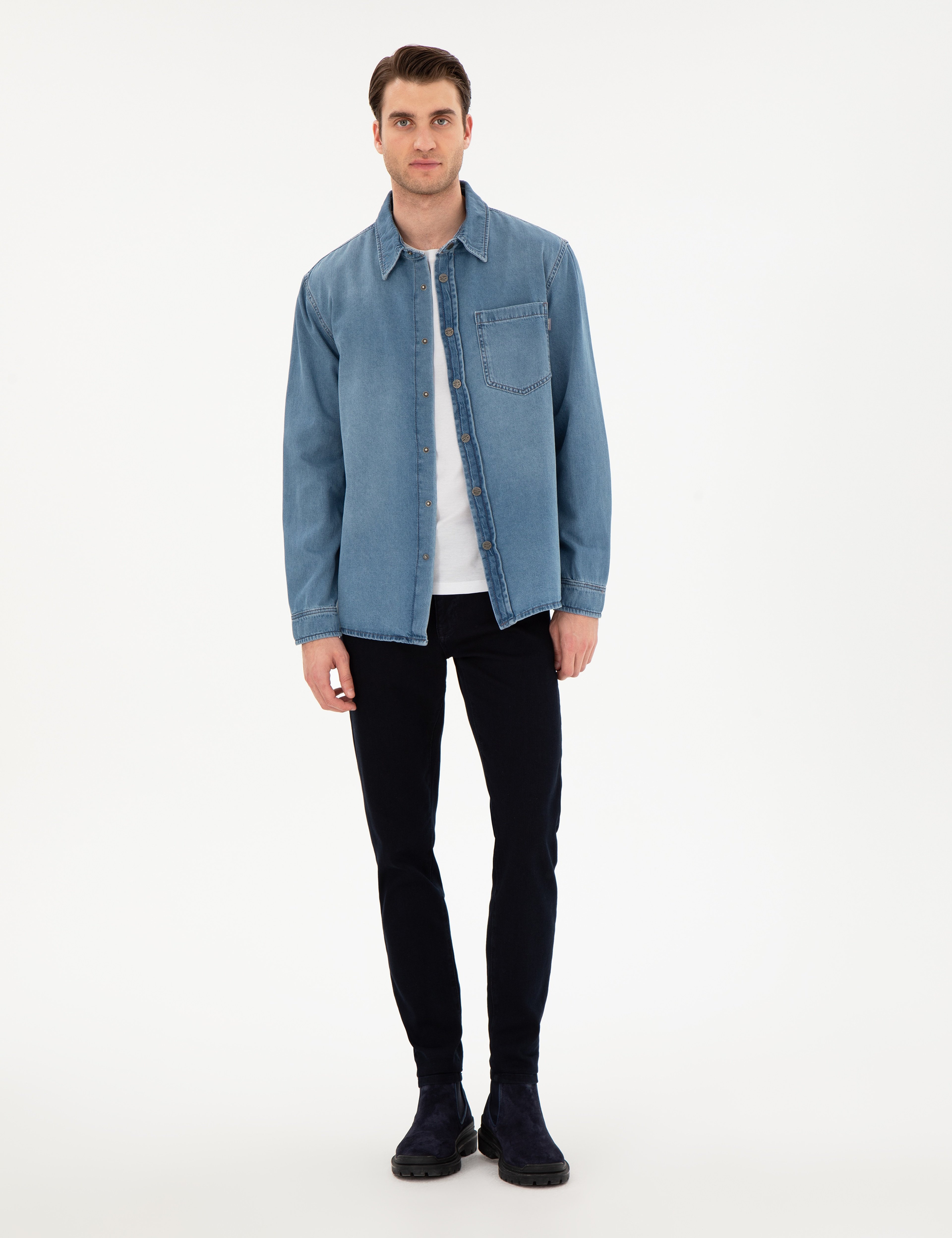 Mavi Comfort Fit Uzun Kollu Jean Gömlek