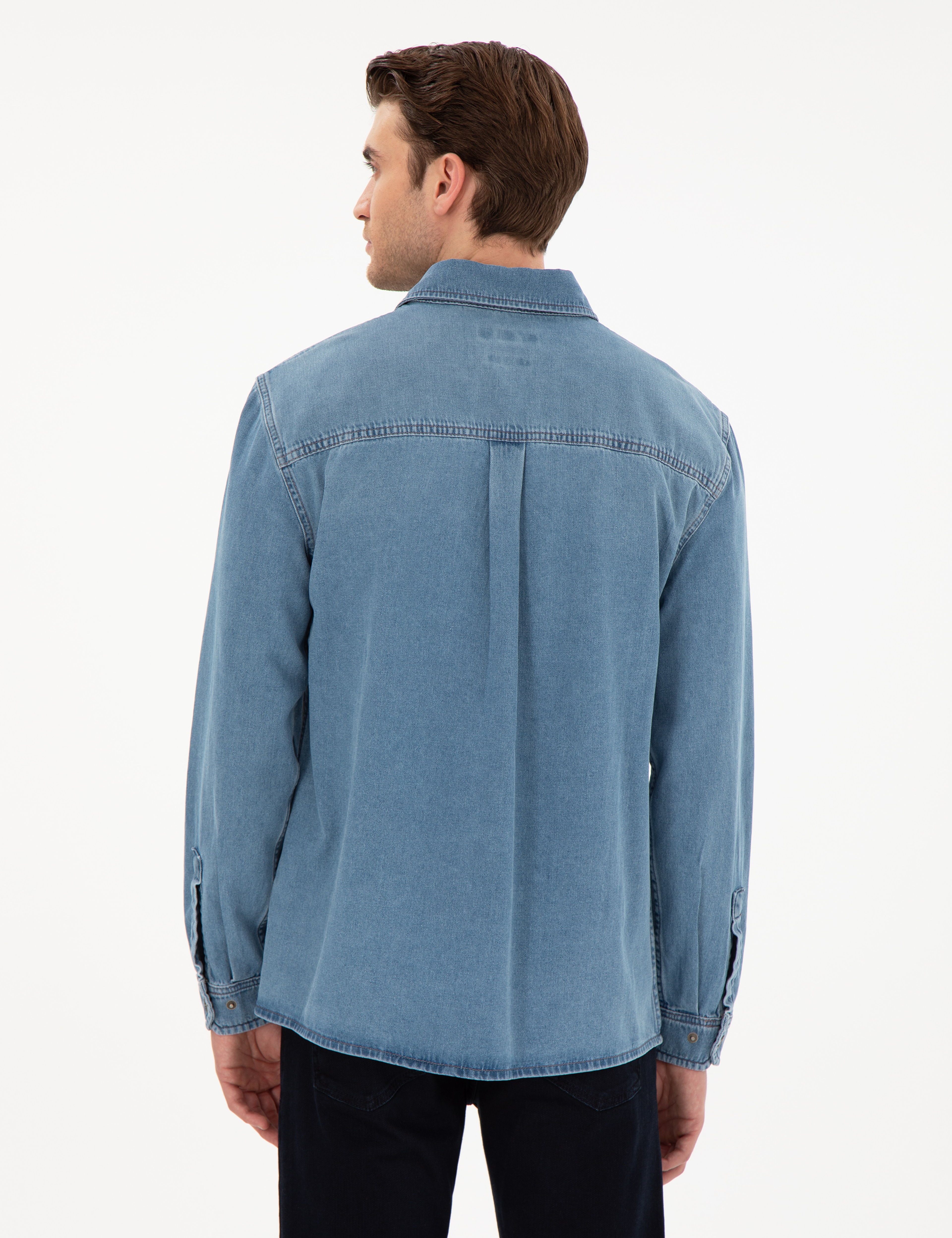 Mavi Comfort Fit Uzun Kollu Jean Gömlek - Image 5
