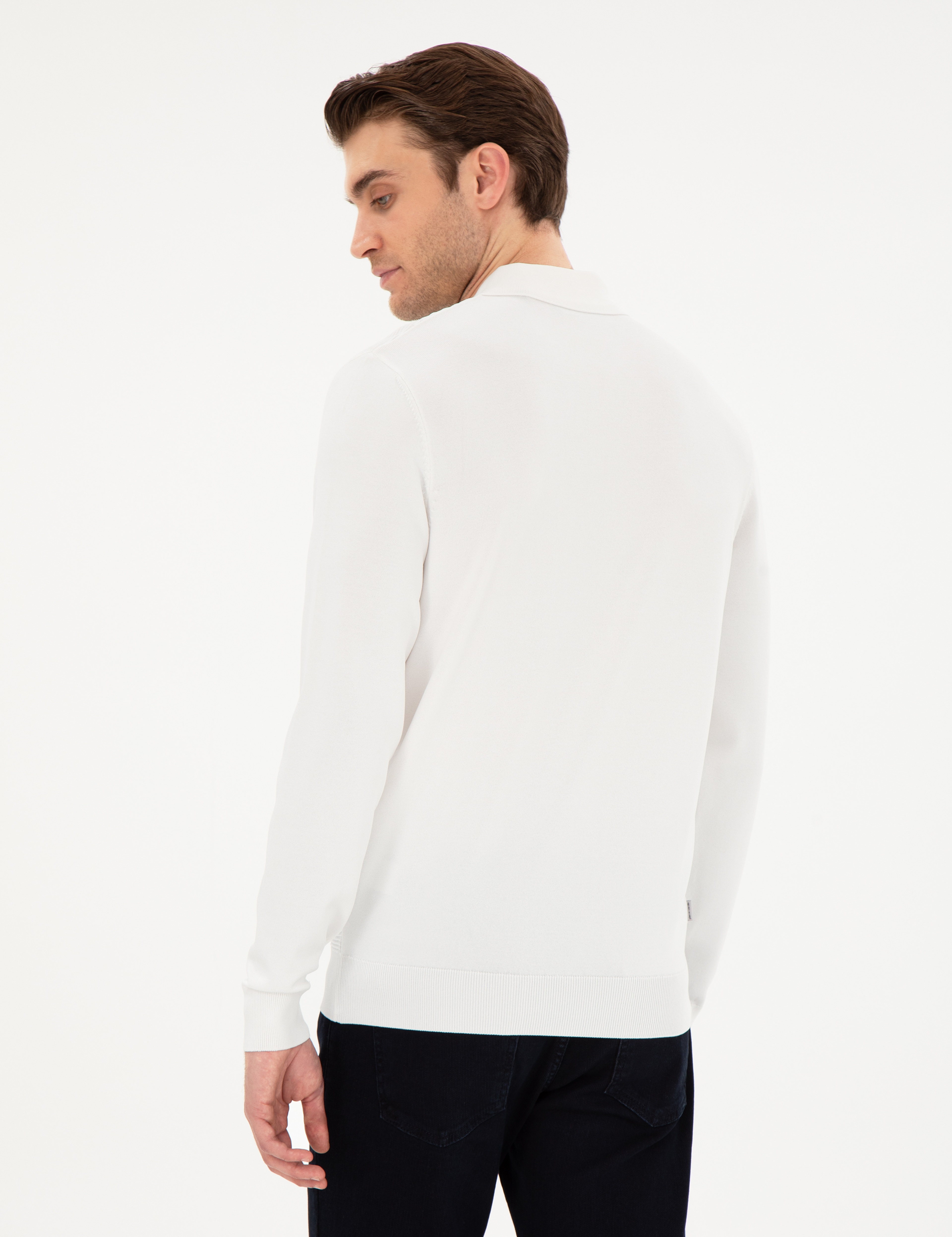 Ekru Regular Fit Fermuarlı Polo Yaka Triko Kazak - Image 5