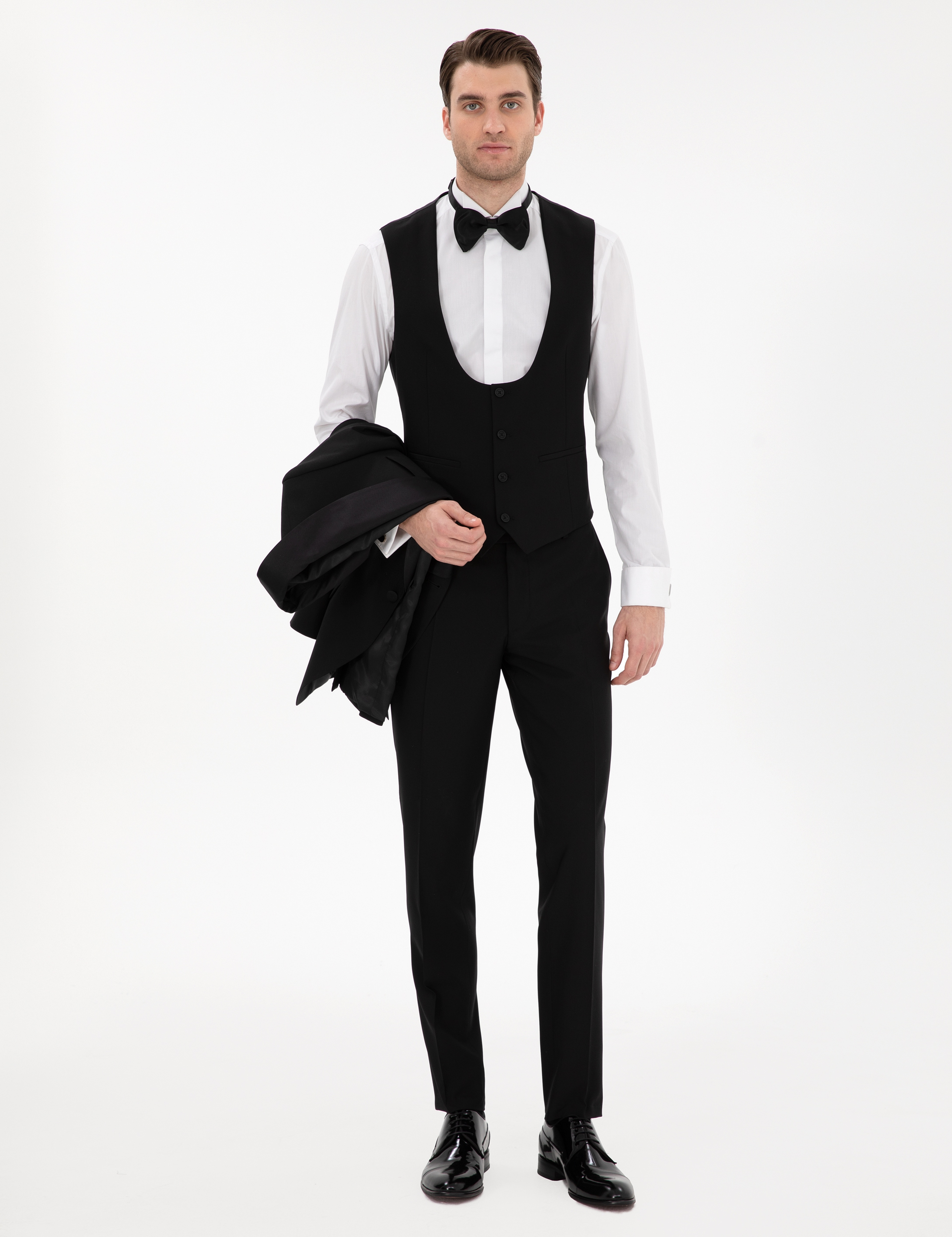 Siyah Ex. Slim Fit Yelekli Smokin - Image 2
