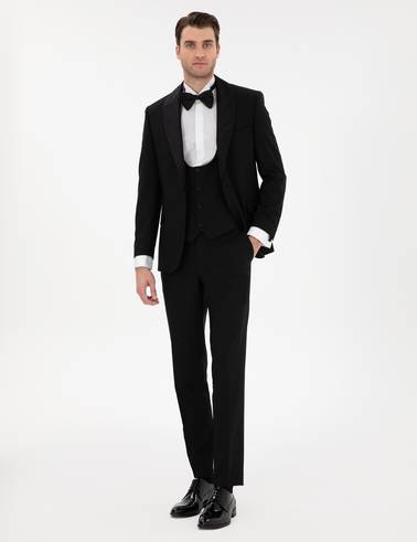Siyah Ex. Slim Fit Yelekli Smokin