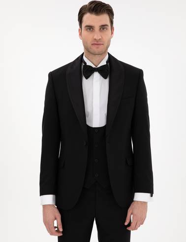 Siyah Ex. Slim Fit Yelekli Smokin