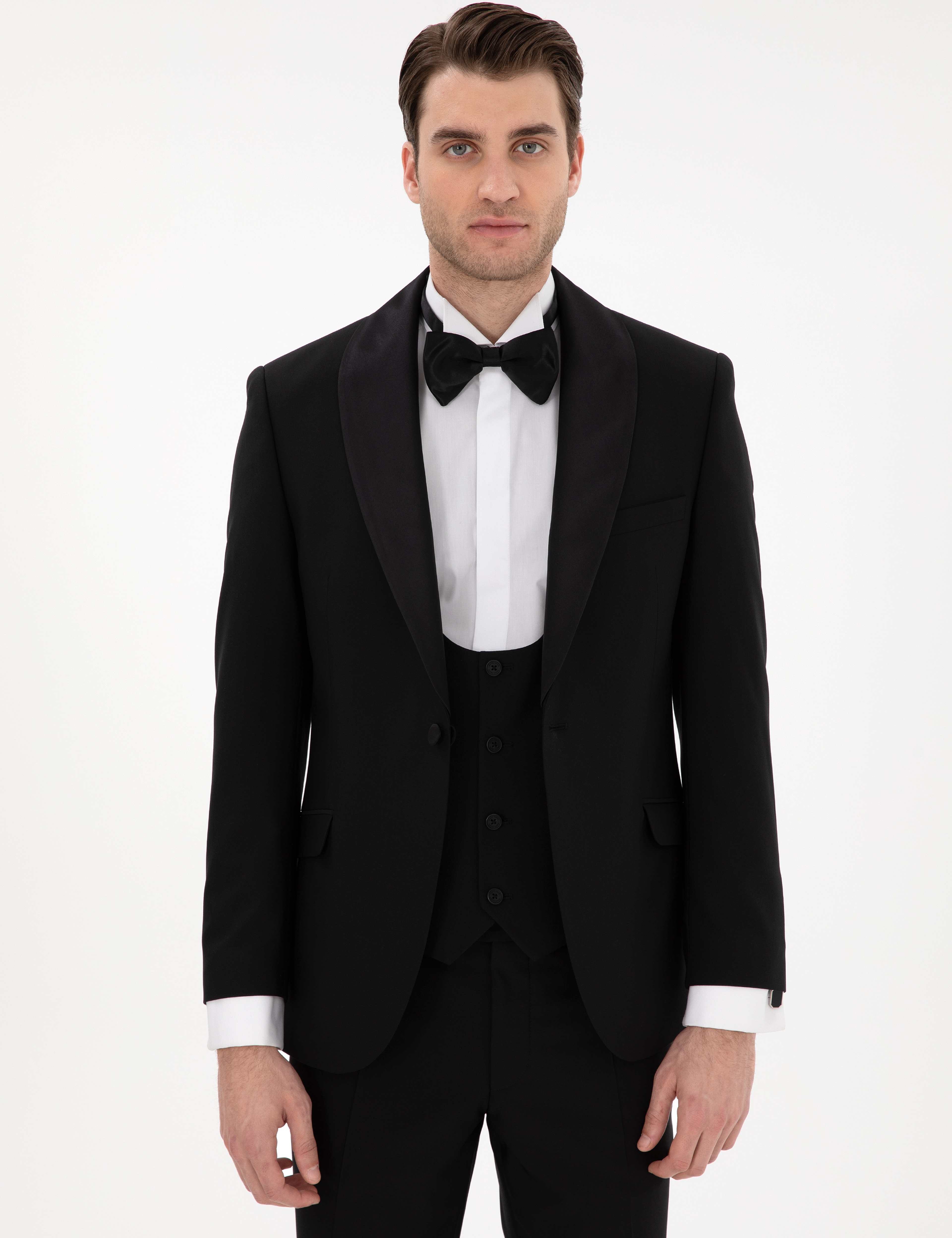 Siyah Ex. Slim Fit Yelekli Smokin