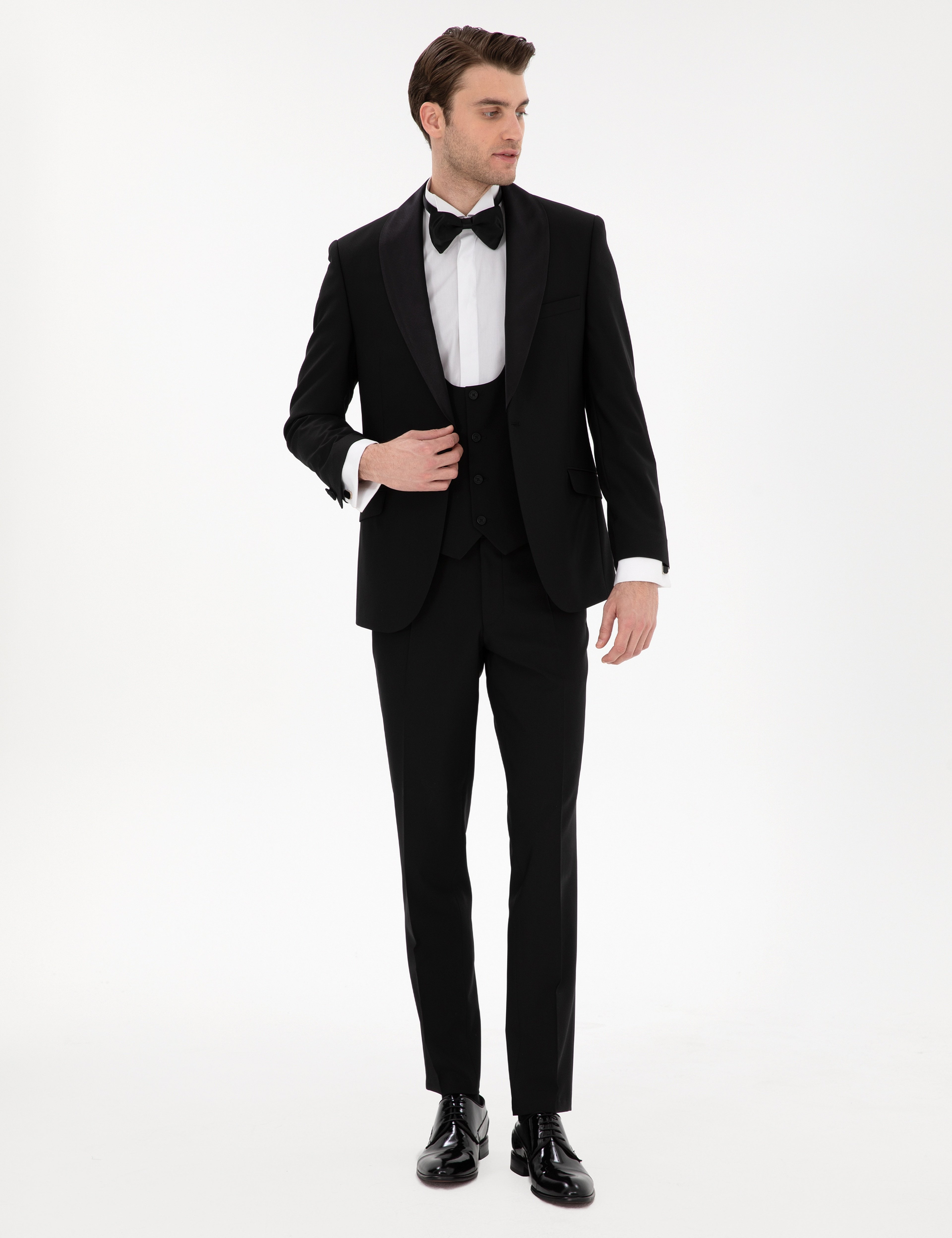 Siyah Ex. Slim Fit Yelekli Smokin - Image 1