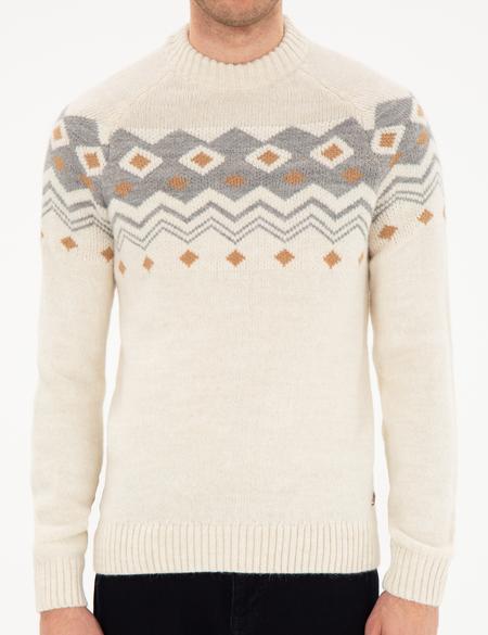 Ekru Slim Fit Çeyrek Yaka Triko Kazak - 50296448001