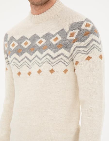 Ekru Slim Fit Çeyrek Yaka Triko Kazak - 50296448001