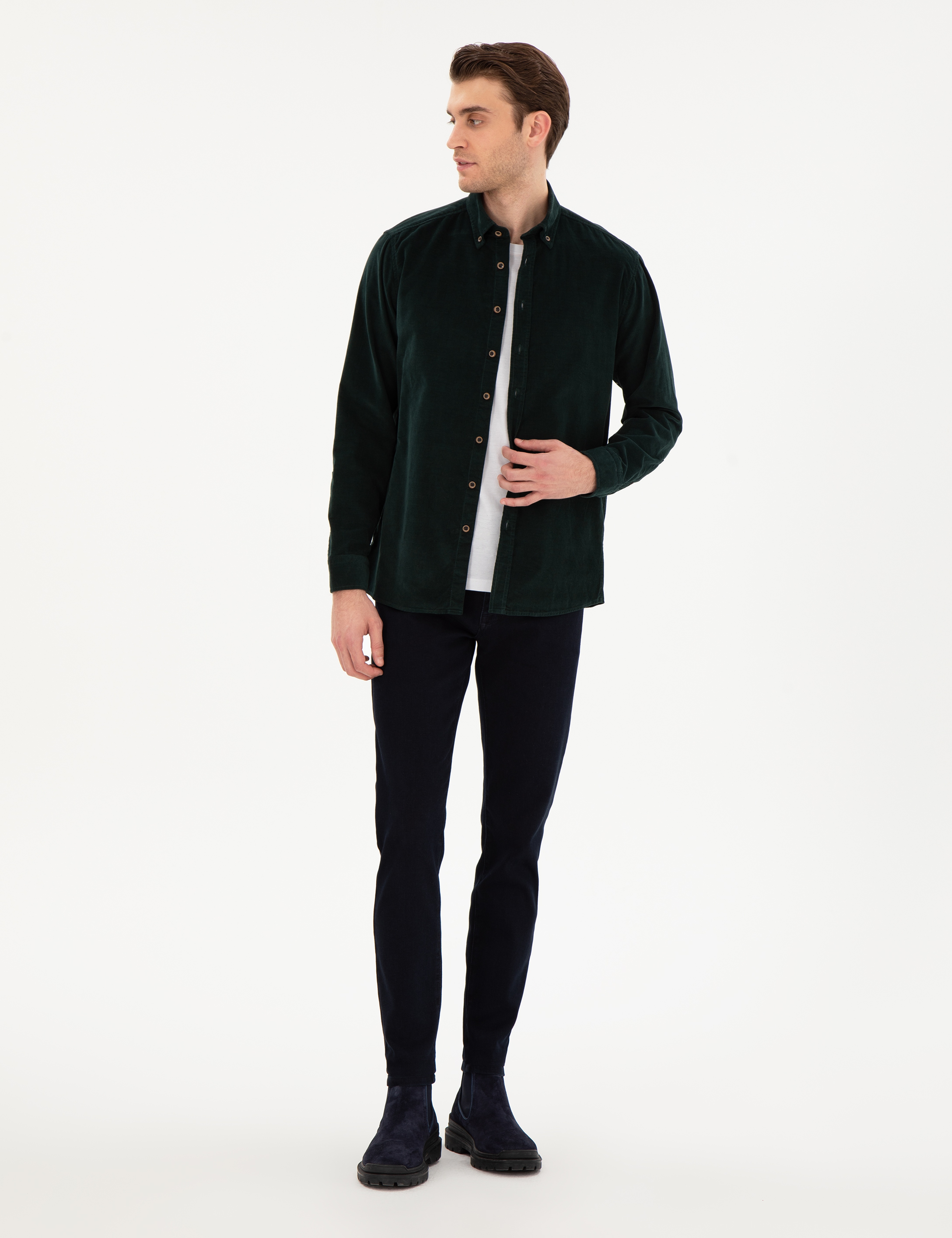 Yeşil Regular Fit Uzun Kollu Gömlek - Image 4