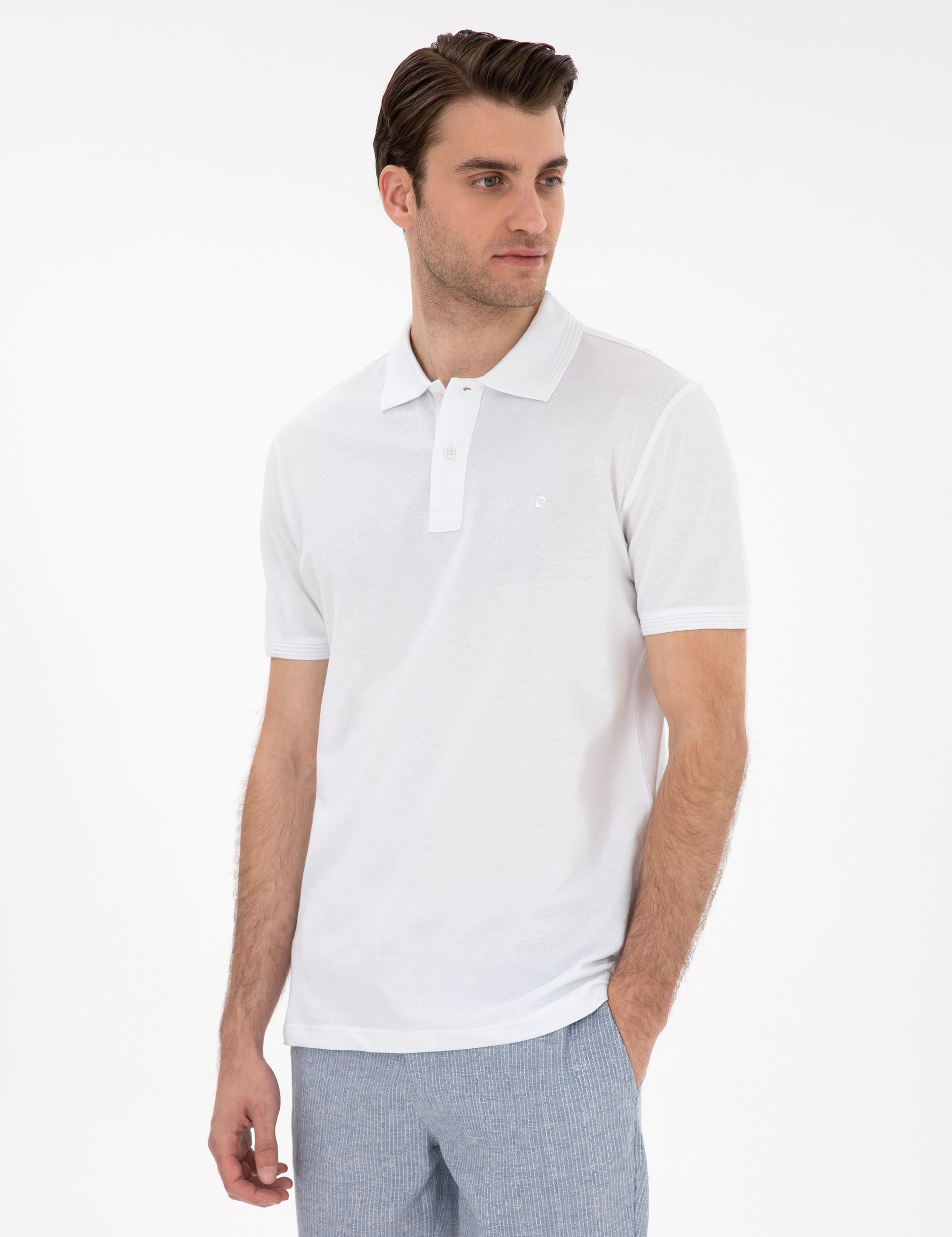 Beyaz Slim Fit Kıvrılmaz Polo Yaka Basic Tişört