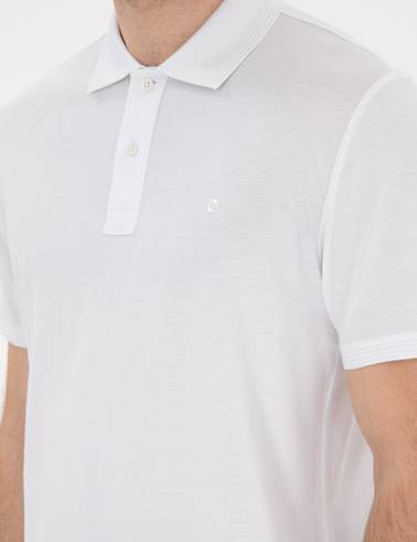 Beyaz Slim Fit Kıvrılmaz Polo Yaka Basic Tişört