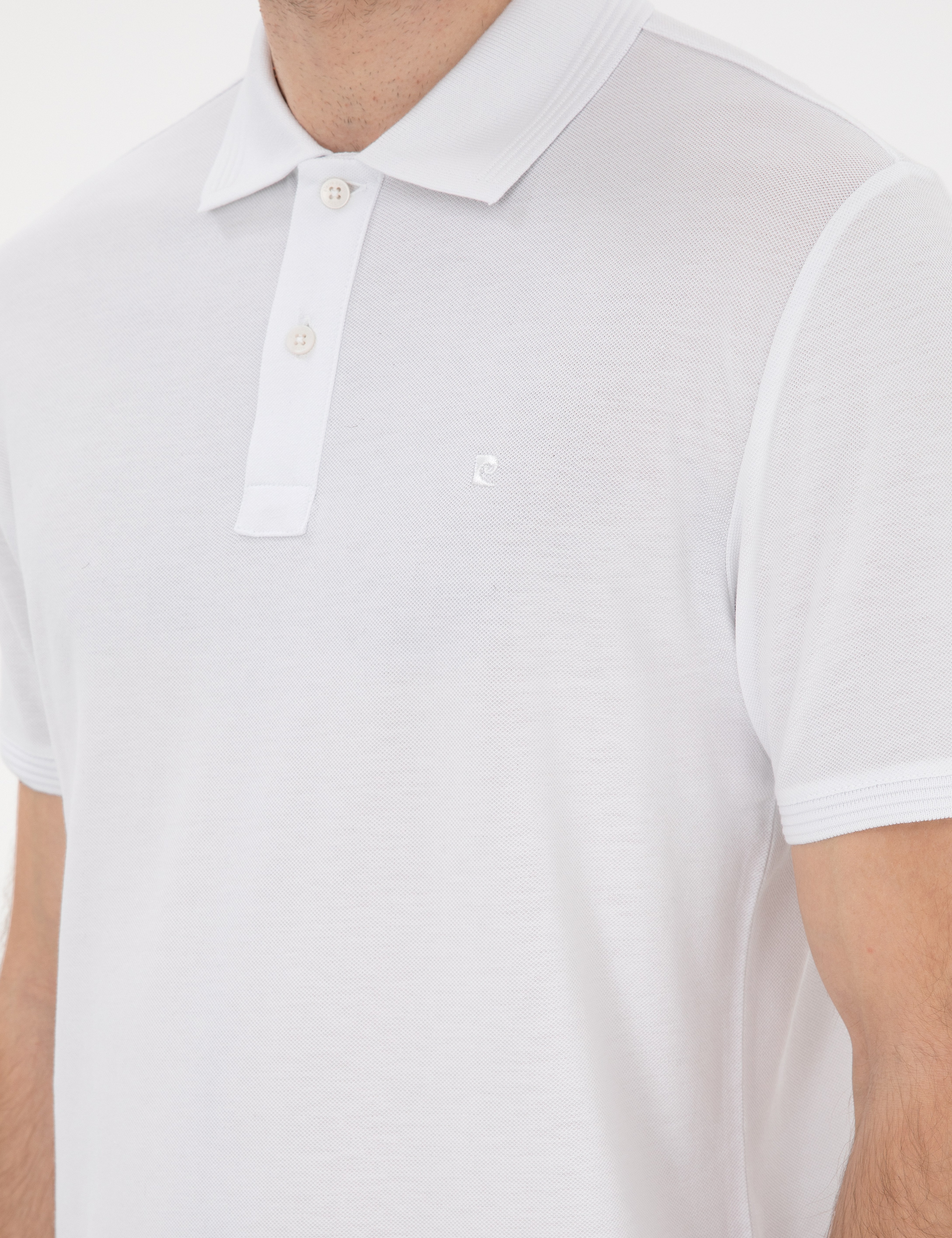 Beyaz Slim Fit Kıvrılmaz Polo Yaka Basic Tişört - Image 7
